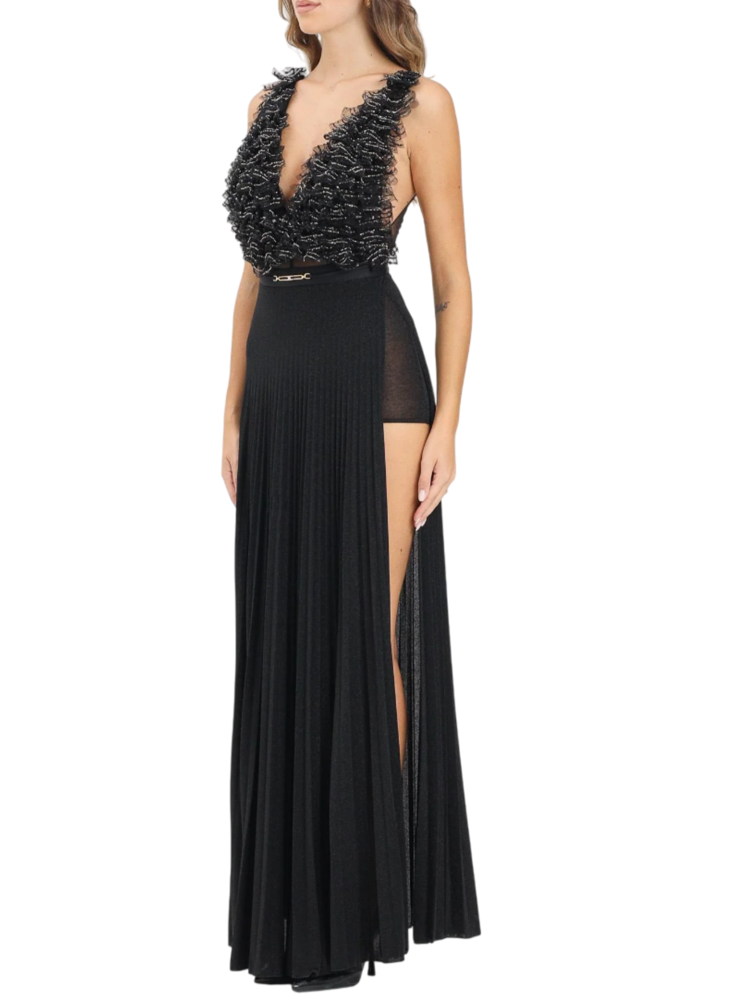 Elisabetta Franchi abito elegante Red Carpet in tulle e jersey nero ABR1957E2 110 ELISABETTA FRANCHI 