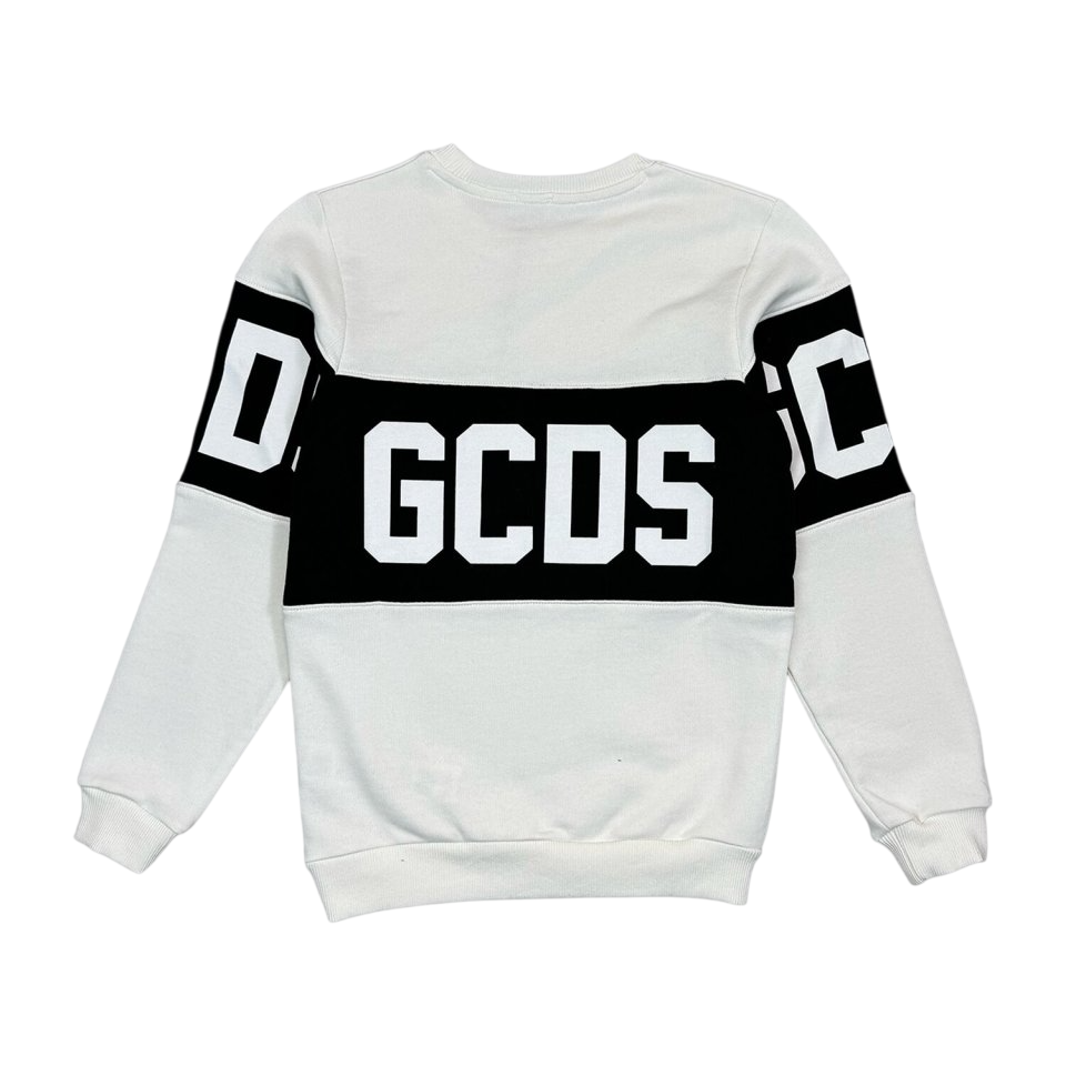 Gcds felpa bambino con banda logata avorio B2JU1527BA2 BONE GCDS 