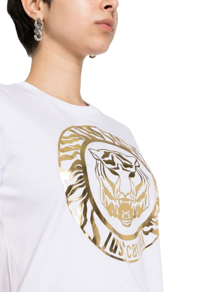 Just Cavalli T-shirt maniche corte con logo Tiger bianco 76PAHG12-CJ300 003 JUST CAVALLI 