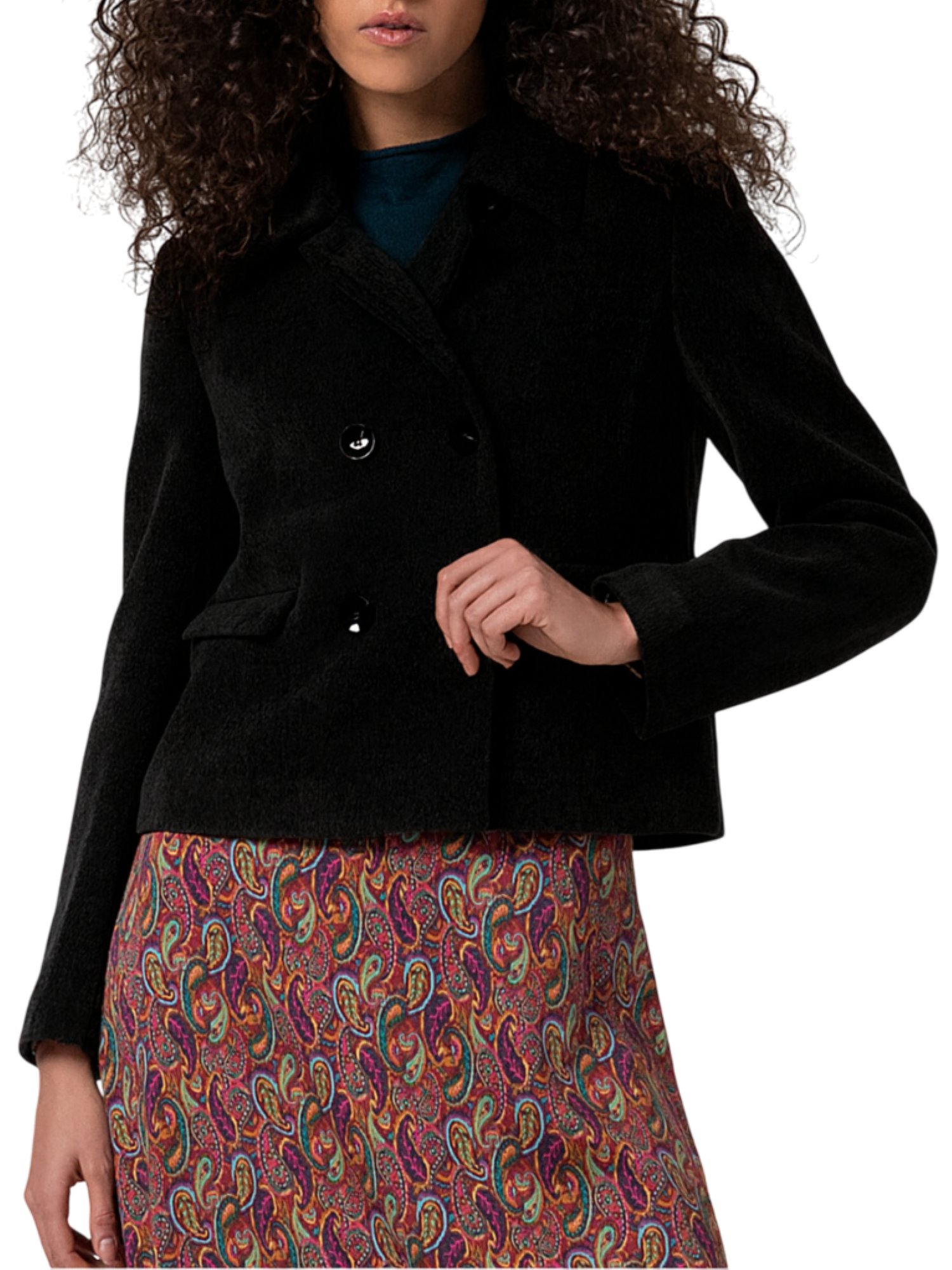 Surkana cappotto corto doppiopetto in ciniglia nero 565MASE413 00 SURKANA 