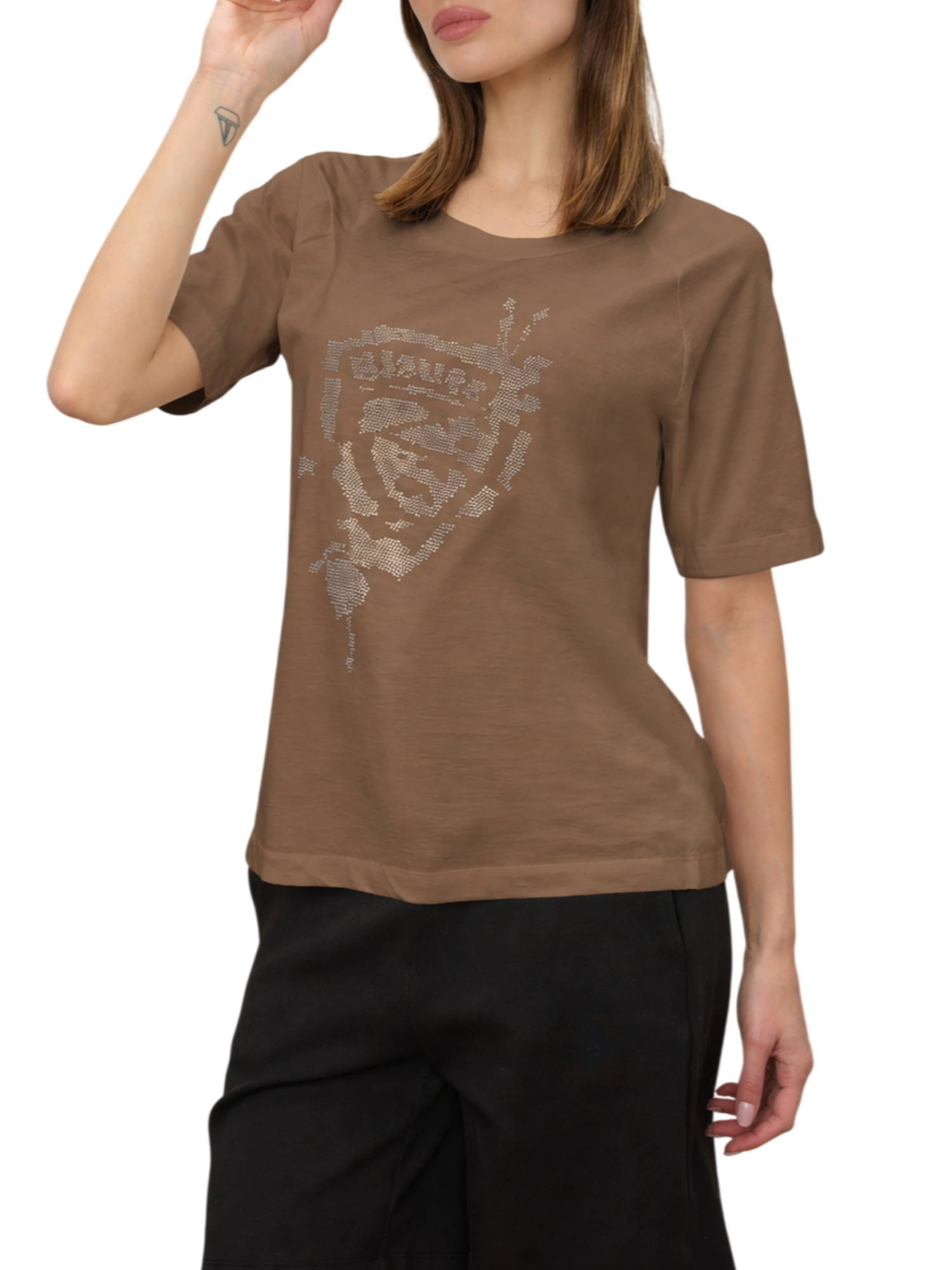 Blauer T-shirt donna Havey con logo strass marrone 26SBLDH02412-005707 340 BLAUER 