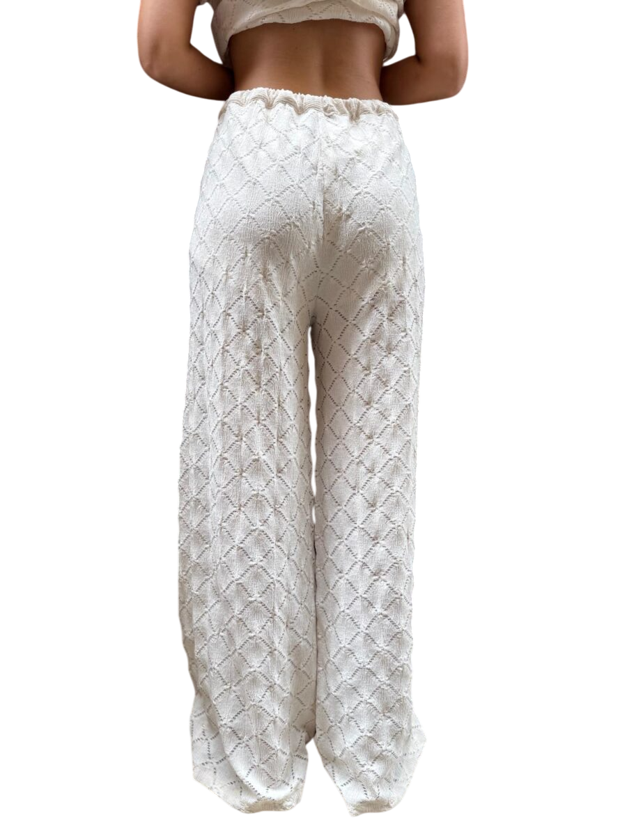 Haveone pantaloni gamba larga crochet beige chiaro PMI-N459 BURRO HAVEONE 