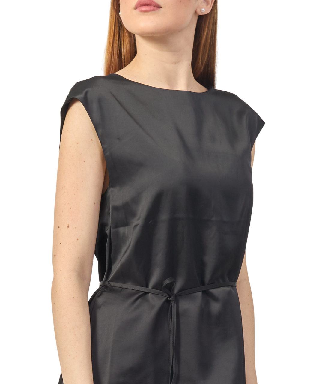 Yes Zee blusa in satin di viscosa con cintina nero