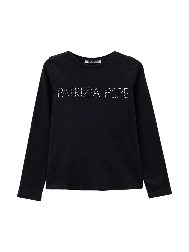 Patrizia Pepe T-shirt manica lunga con logo strass nero 7M0753-J061 FG26 PATRIZIA PEPE 