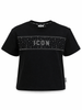 Icon T-shirt bambina manica corta con logo strass nero