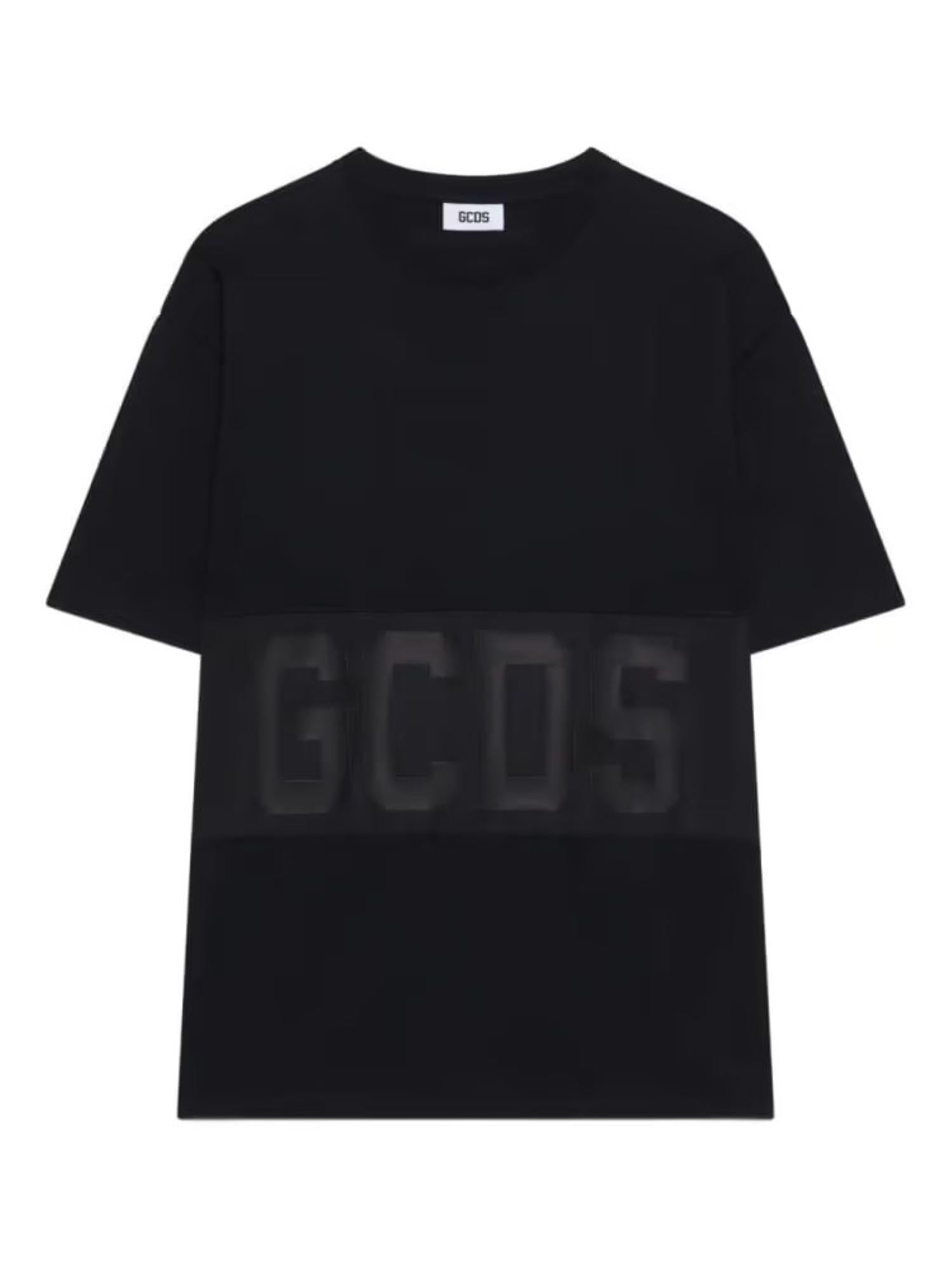 GCDS T-shirt bambino manica corta banda logo nero Z0UJQC597J105 BLACK-BLACK GCDS 