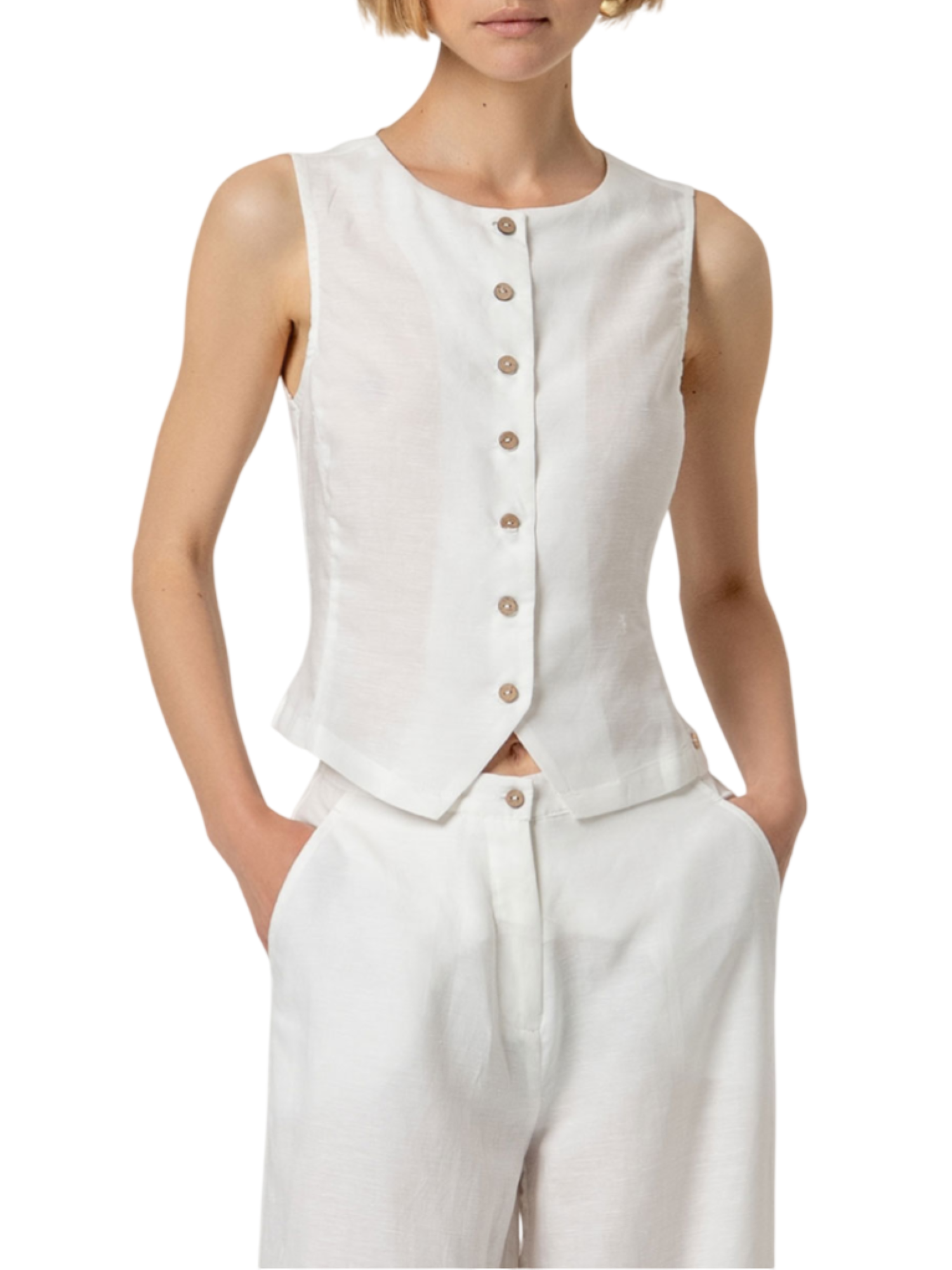Surkana gilet donna in viscosa e lino panna 526NAPE324 01 SURKANA 