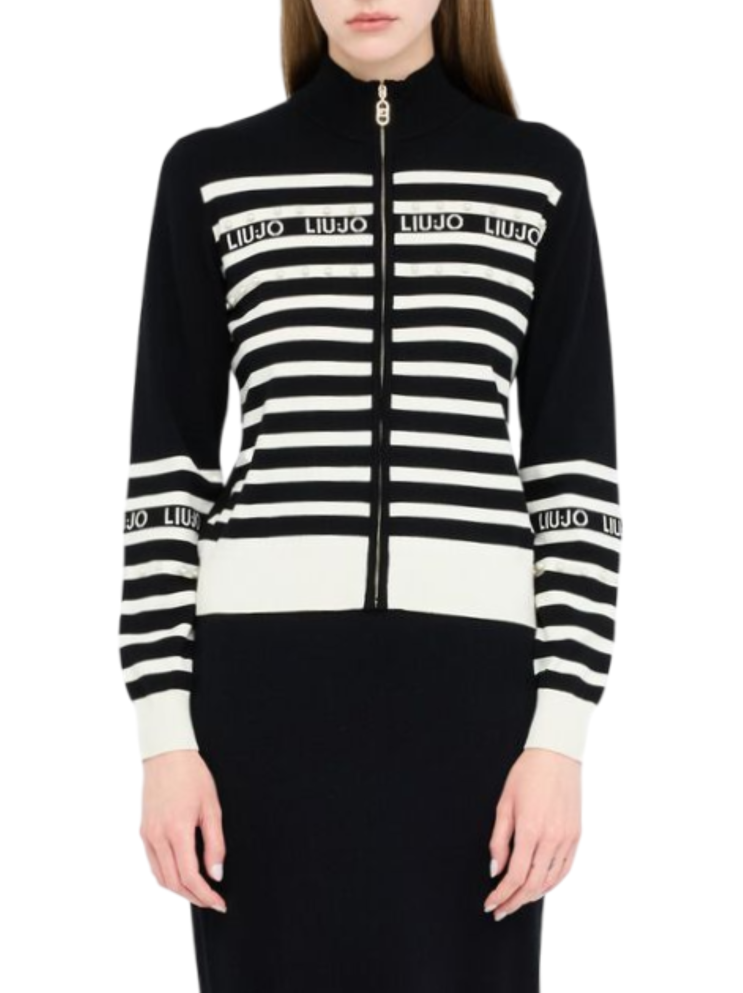 Liu Jo maglia con zip motivo a righe nero TF5214MS63L 03N66 LIU JO 