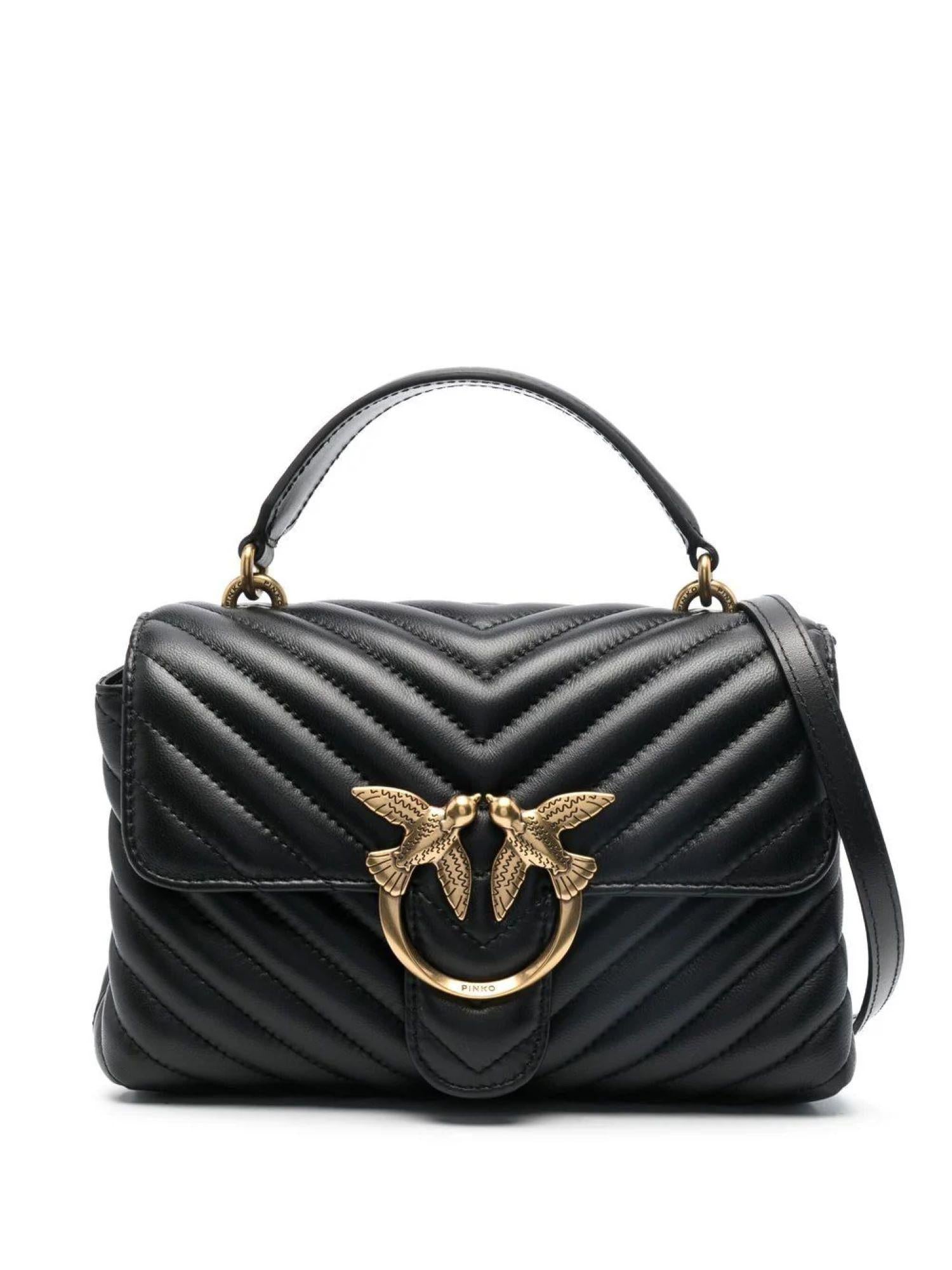 Pinko borsa Love Bag Lady Puff Mini in pelle chevron nero oro 100044-A0GK Z99Q PINKO 