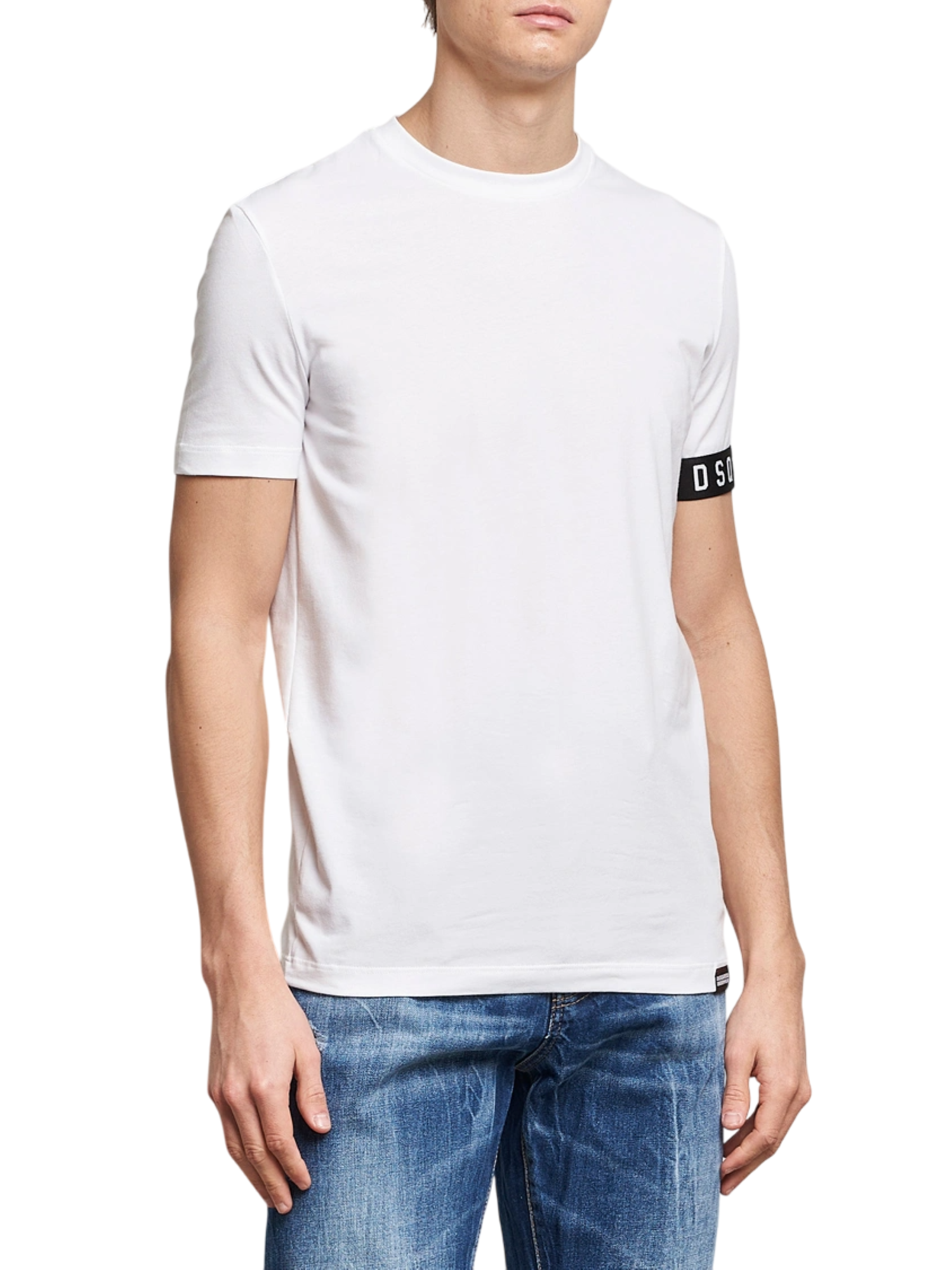 Dsquared2 T-shirt manica corta con banda logata bianco nero D9M3S5770 WHITE-BLACK DSQUARED2 