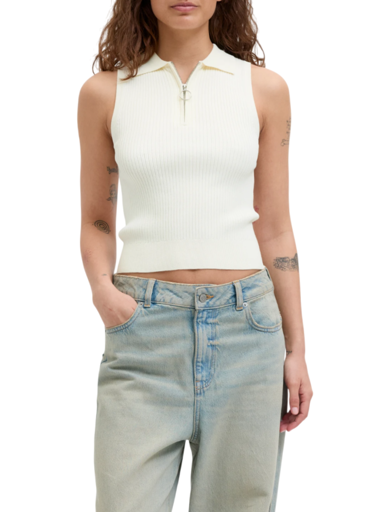 Jjxx top stile polo in maglia panna 12274361 VANILLA ICE JJXX 