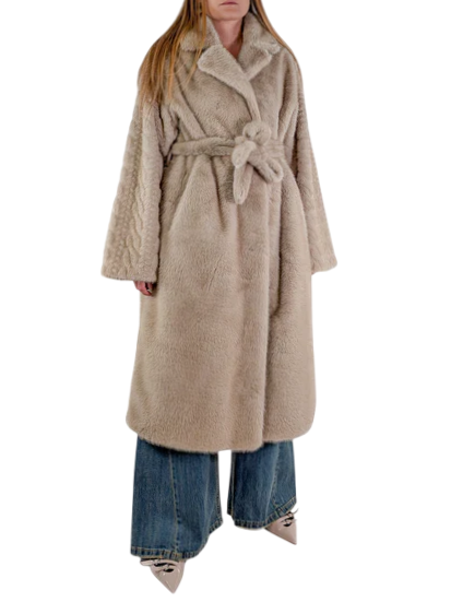 Vicolo pelliccia ecologica lunga con cintura beige TF0101 BEIGE VICOLO 