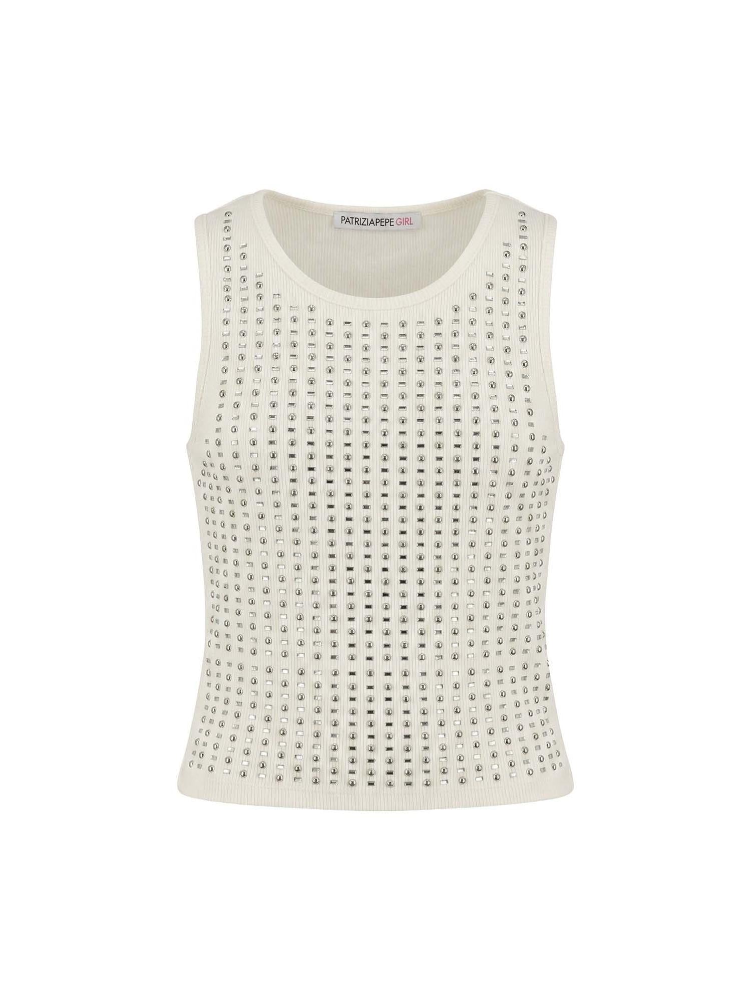 Patrizia Pepe canotta bambina con applicazioni gioiello bianco 7M0906-J270 W146 PATRIZIA PEPE 