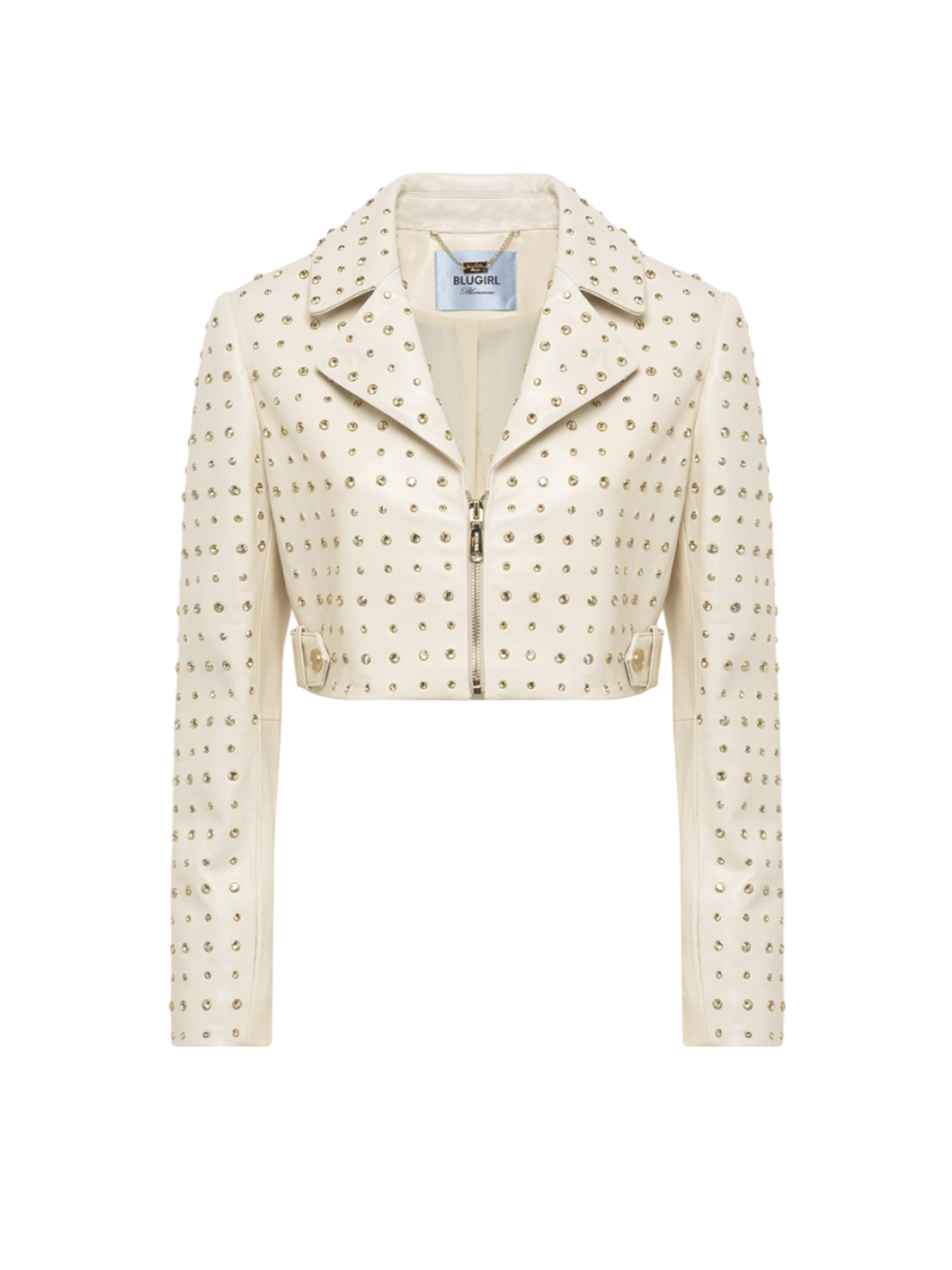 Blugirl giubbino crop in pelle con applicazioni gioiello beige