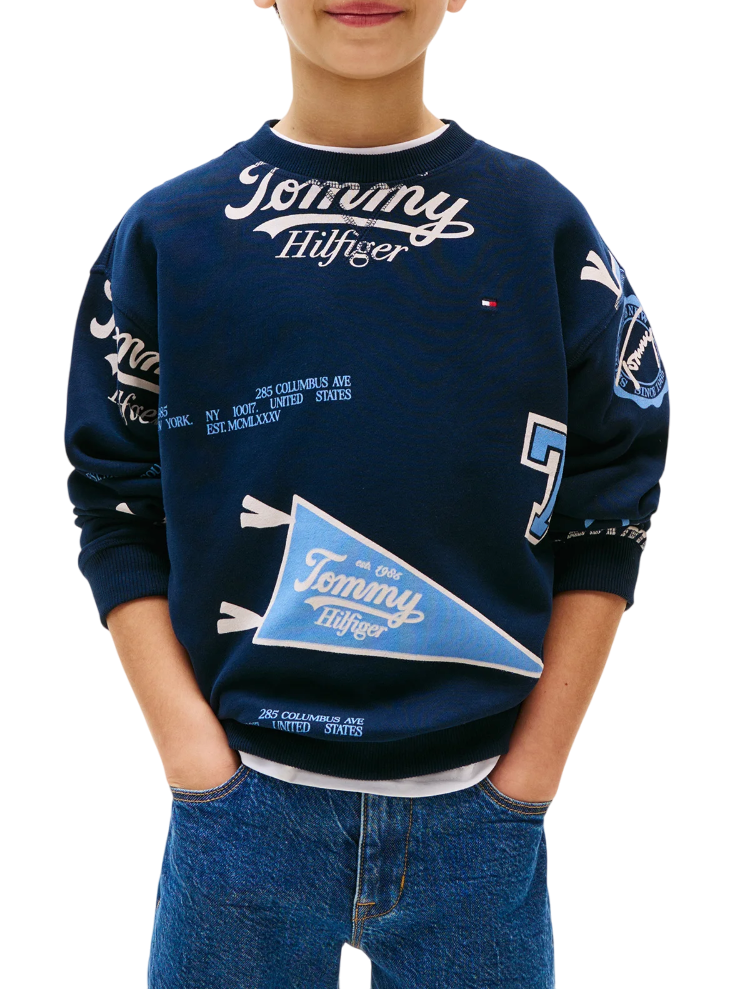 Tommy Hilfiger felpa bambino con stampe logo blu KB0KB09804 C1G Tommy Hilfiger 