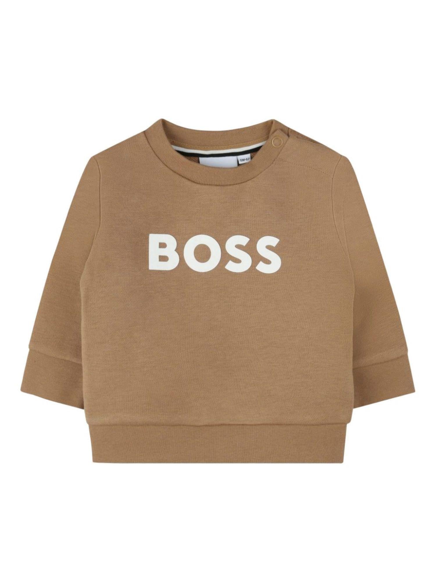 Boss felpa neonato con logo beige