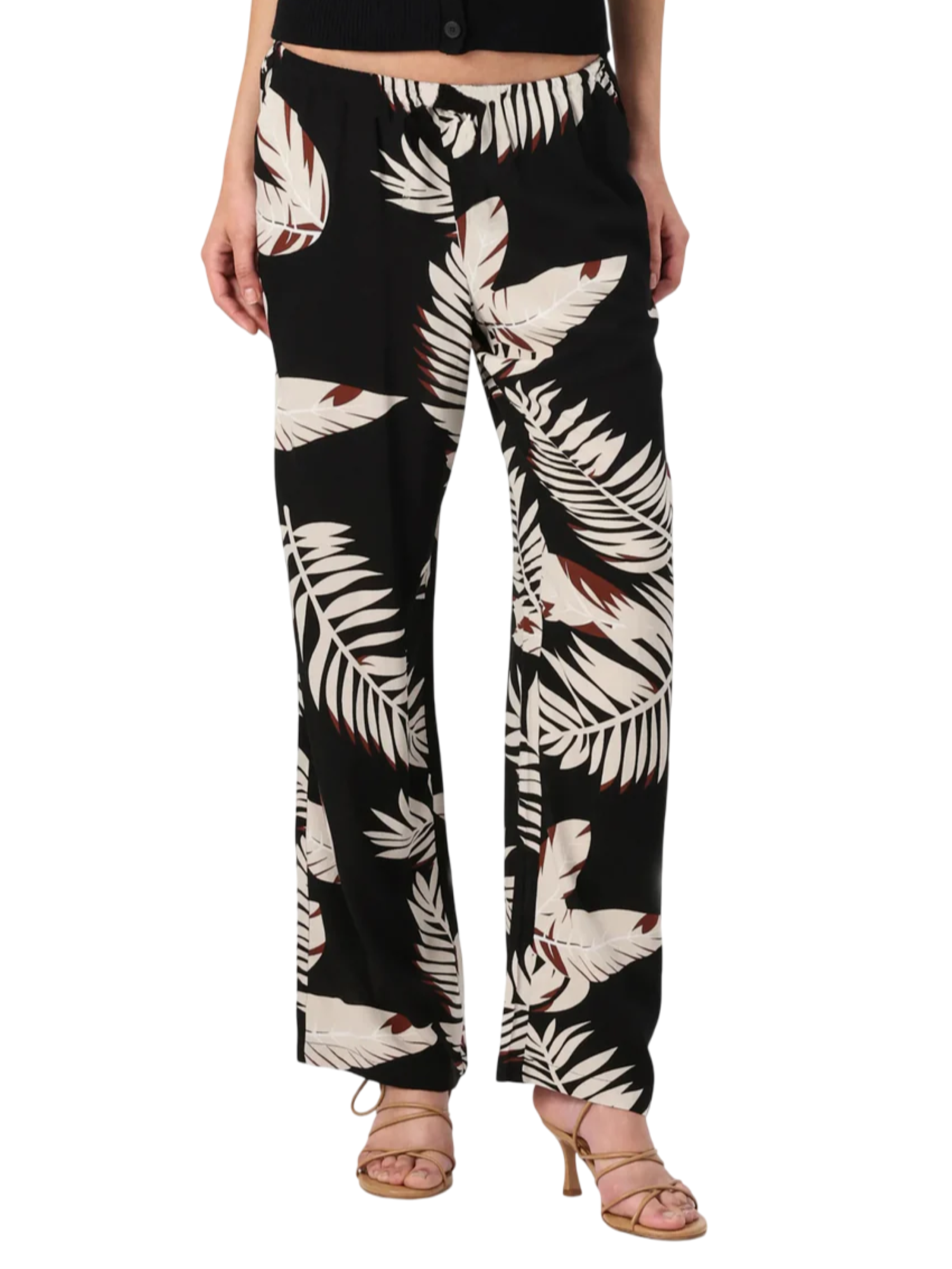 Vero moda pantaloni gamba dritta in fantasia nero beige 10297357 BLACK-FIONI VERO MODA 