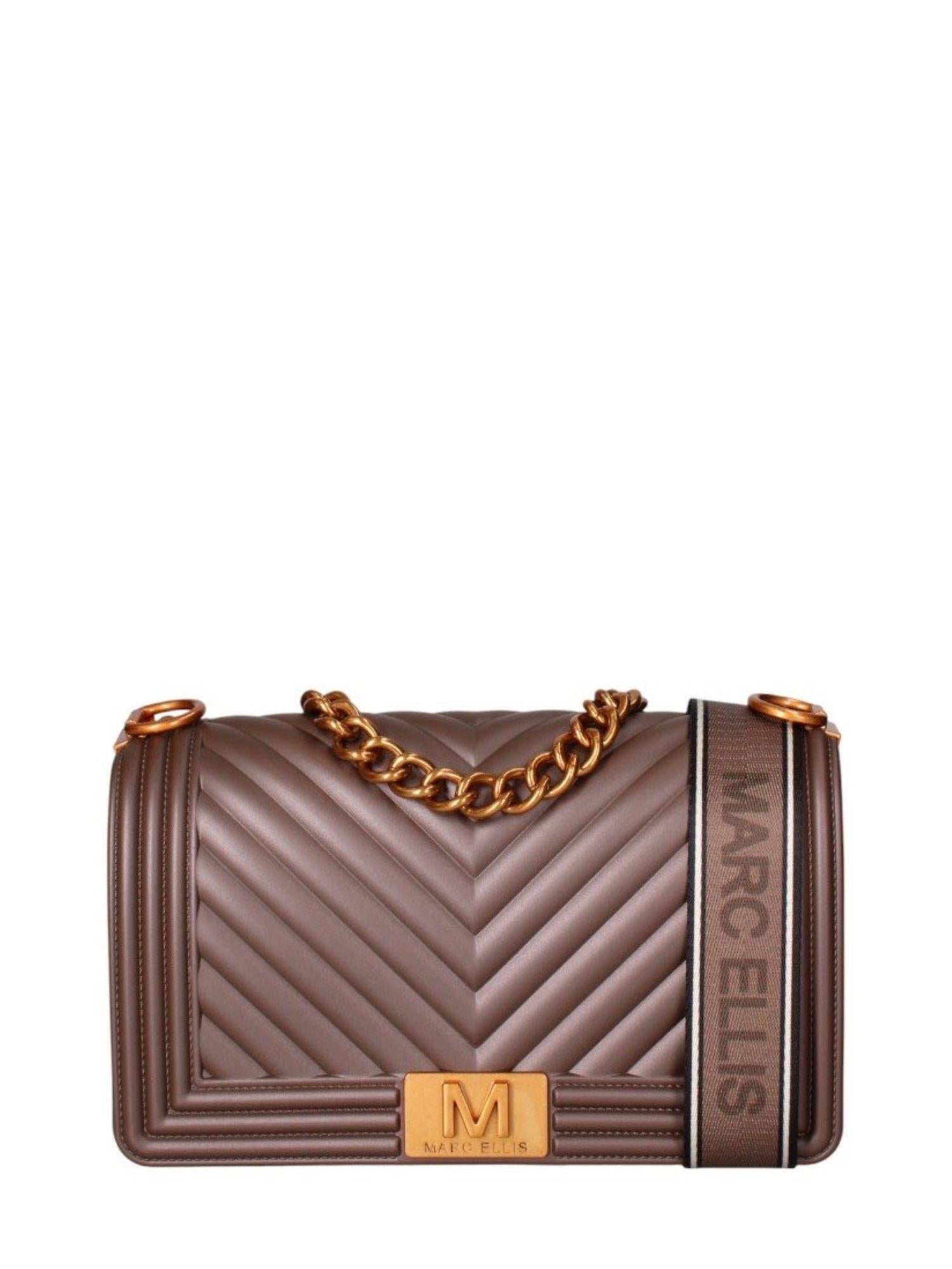 Marc Ellis borsa Flat M in gomma trapuntata marrone oro FLAT M 25 COCOA-RAME MARC ELLIS 