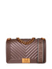 Marc Ellis borsa Flat M in gomma trapuntata marrone oro