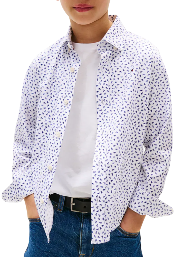 Tommy Hilfiger camicia bambino in fantasia bianco KB0KB09681 YBR Tommy Hilfiger 