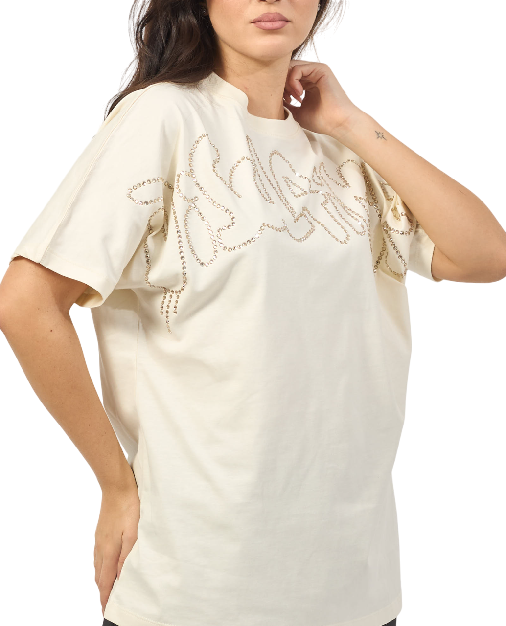 Disclaimer T-shirt manica corta con logo gioiello panna 54753 LATTE DISCLAIMER 