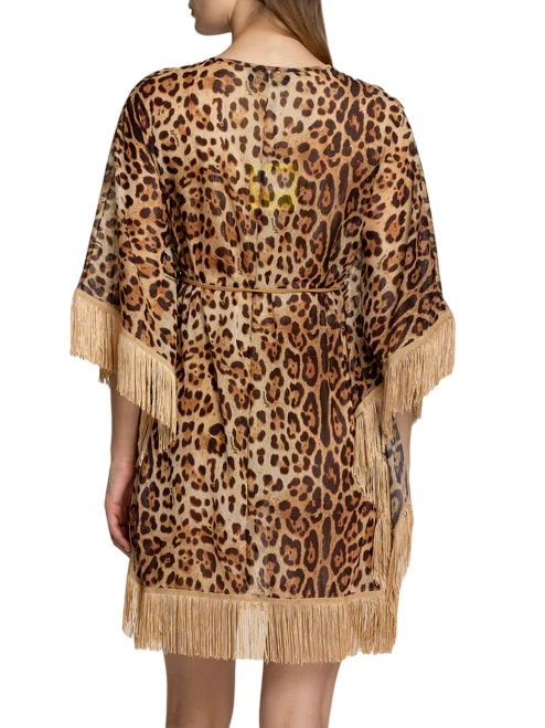 Me Fui caftano con frange in fantasia animalier beige 125WCUCF5134 200 4Giveness 