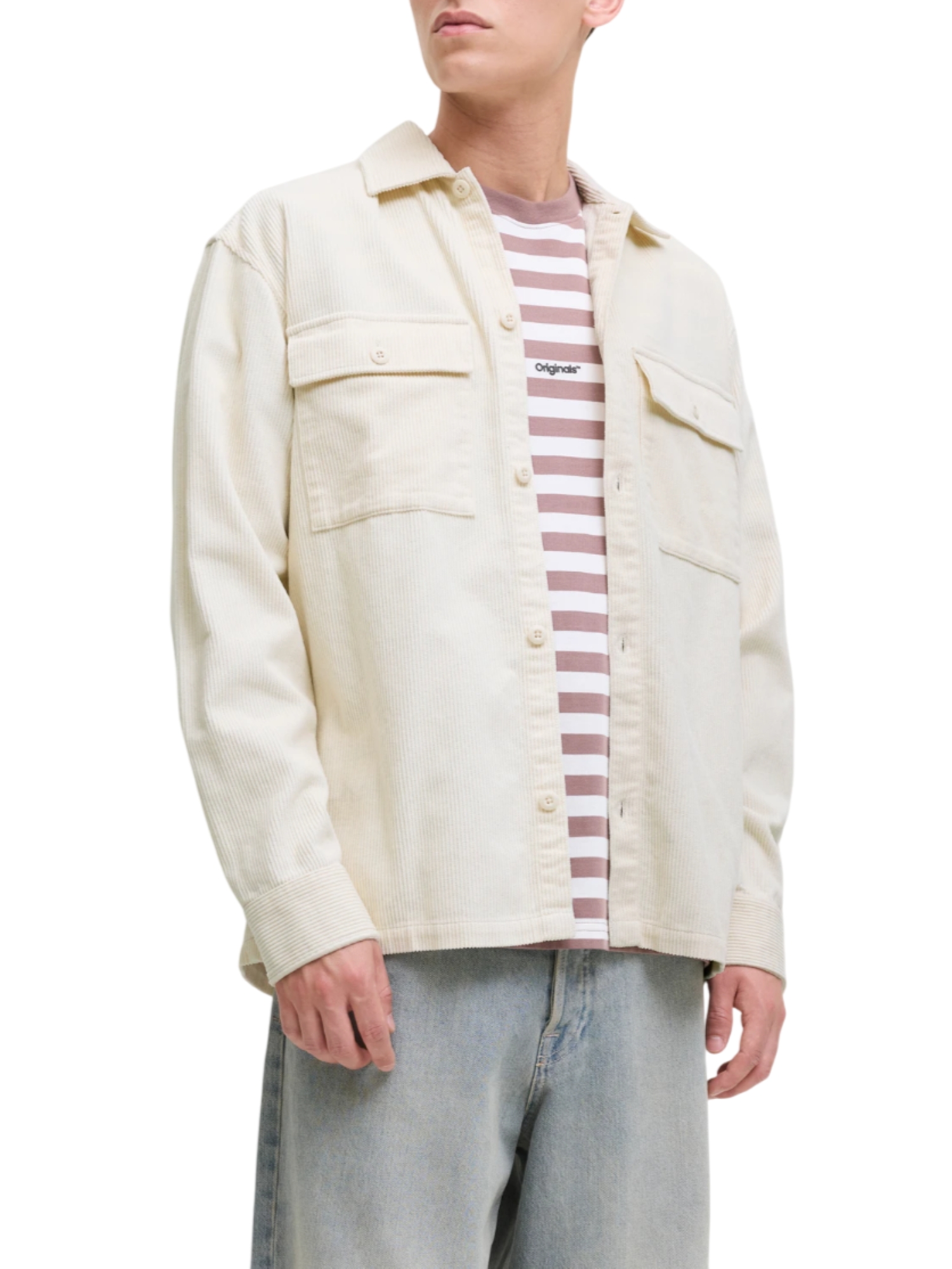 Jack&Jones camicia uomo in velluto millerighe panna 12278825 ANTIQUE WHITE JACK&JONES 