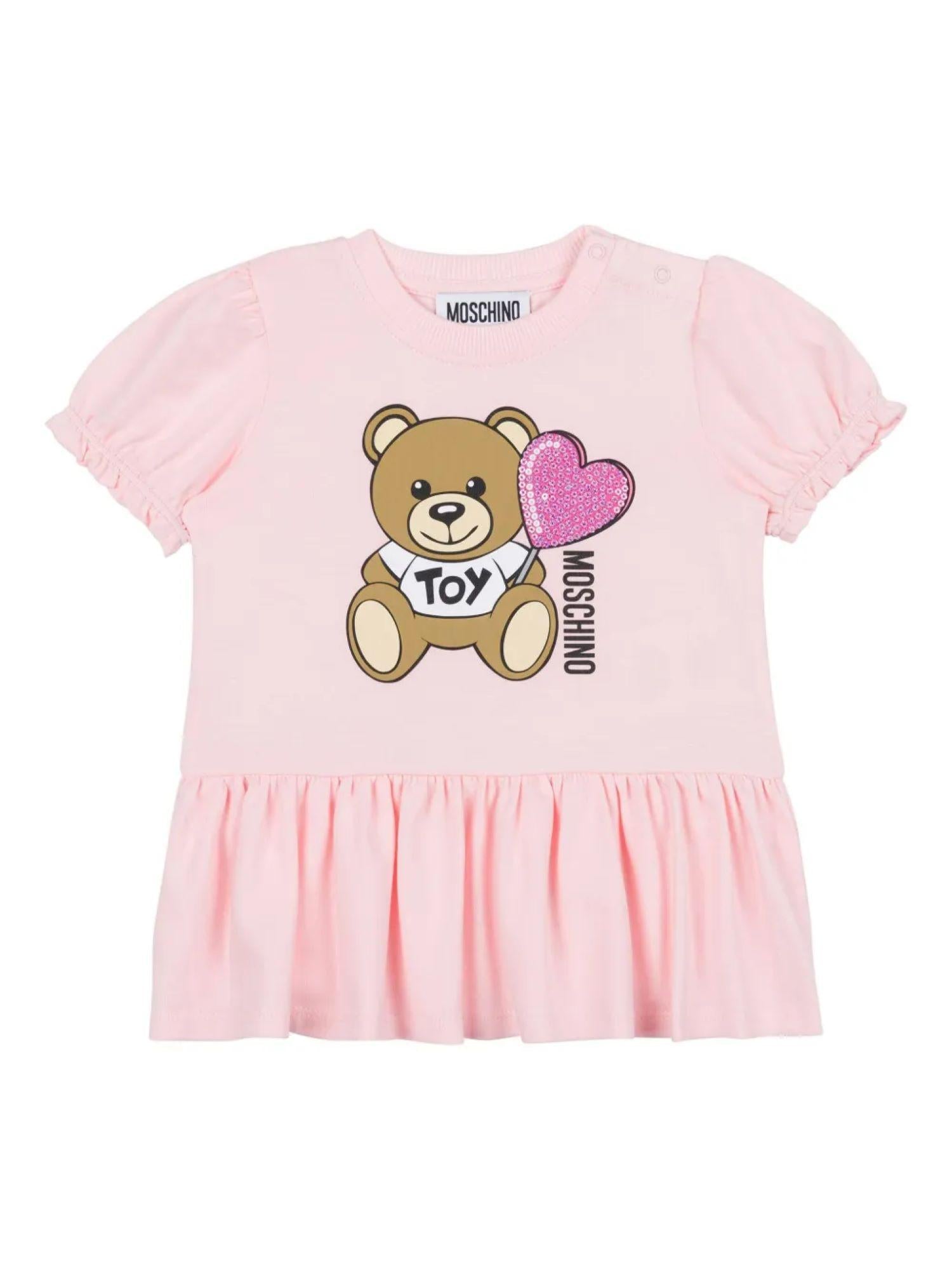 Moschino abito neonata con balza stampa orsetto rosa MDV0C7-LBA00 50209 MOSCHINO 