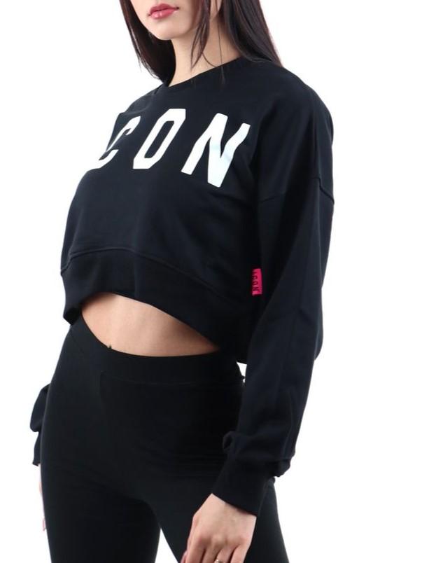 Icon felpa crop con maxi logo nero