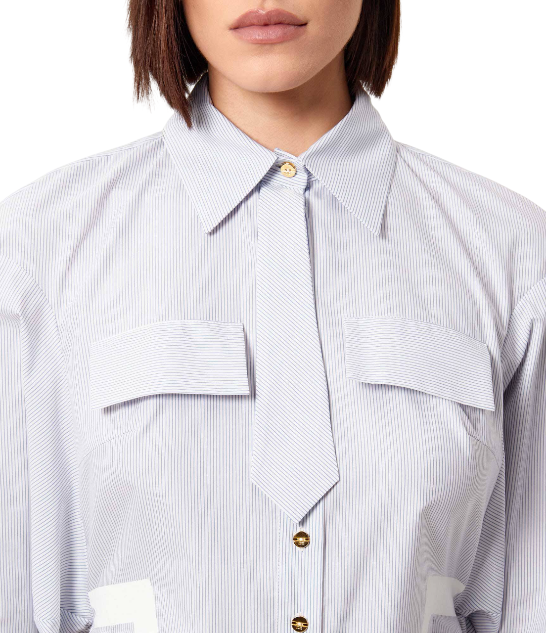 Elisabetta Franchi camicia a righe con cravattino celeste bianco CA13261 019 ELISABETTA FRANCHI 