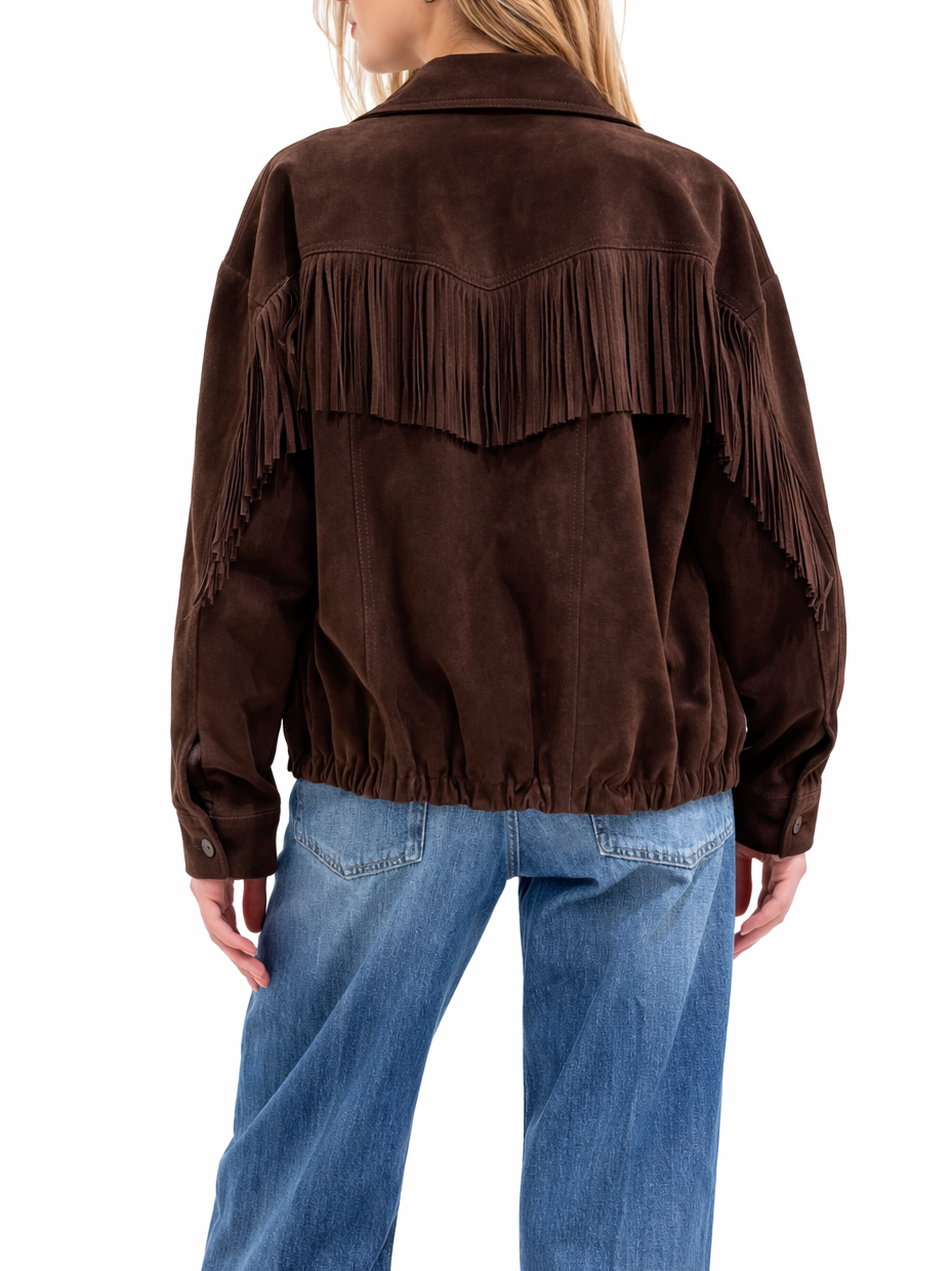 Vicolo giubbino in pelle scamosciata con frange marrone TAB0170 MARRONE VICOLO 