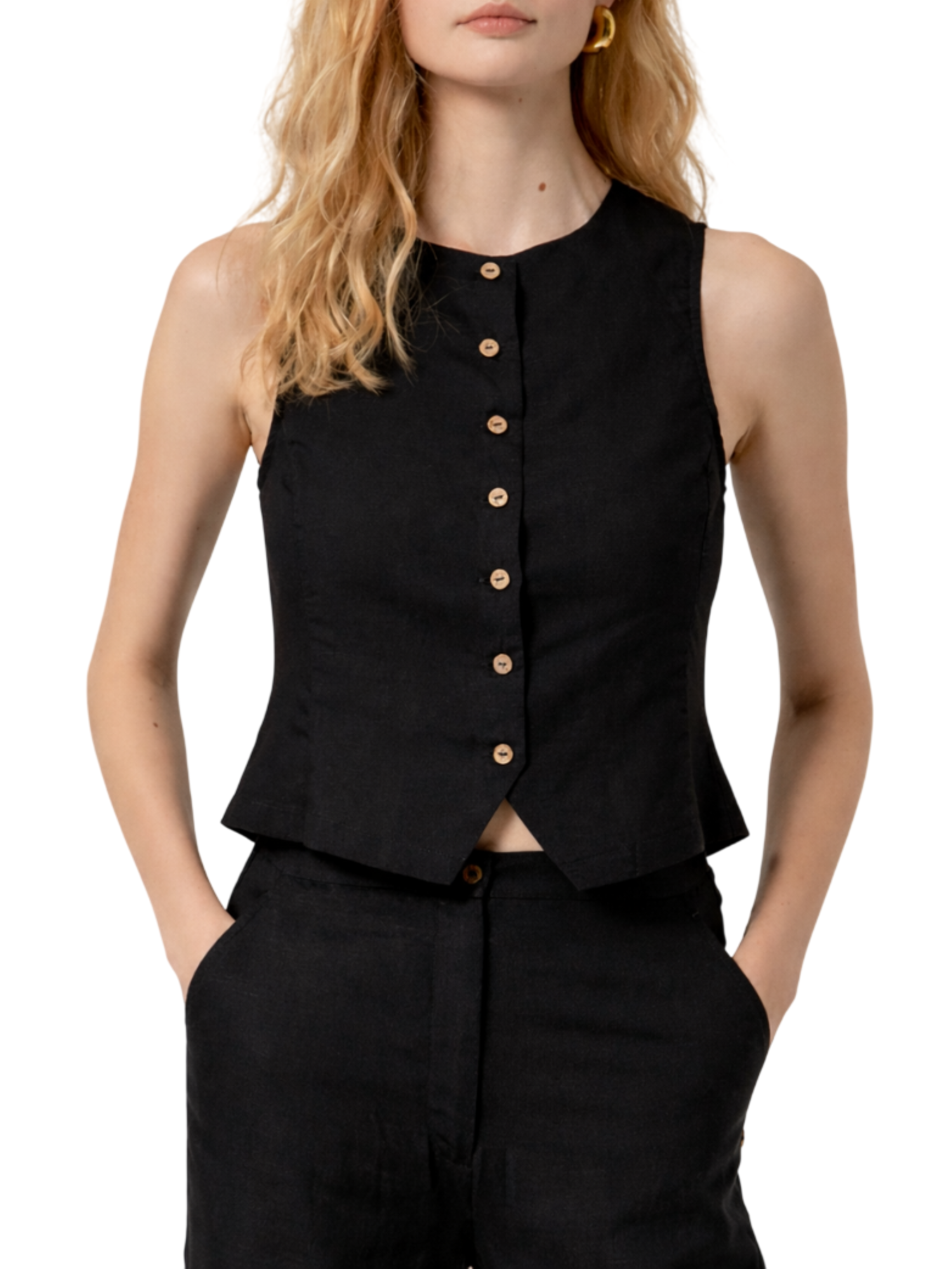 Surkana gilet donna in viscosa e lino nero 526NAPE324 00 SURKANA 