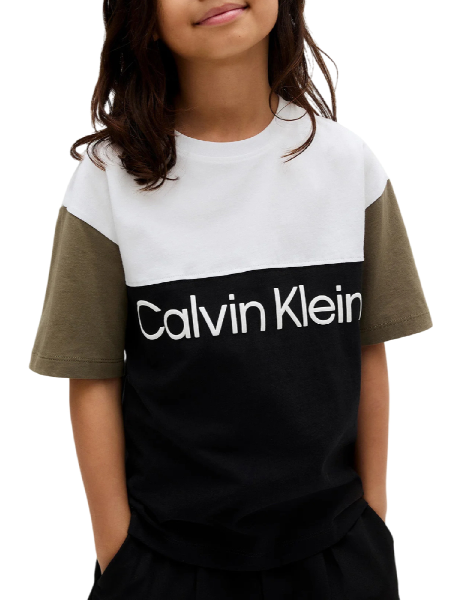 Calvin Klein T-shirt bambino colorblock nero bianco verde IB0IB02528 BEH Calvin Klein Jeans 