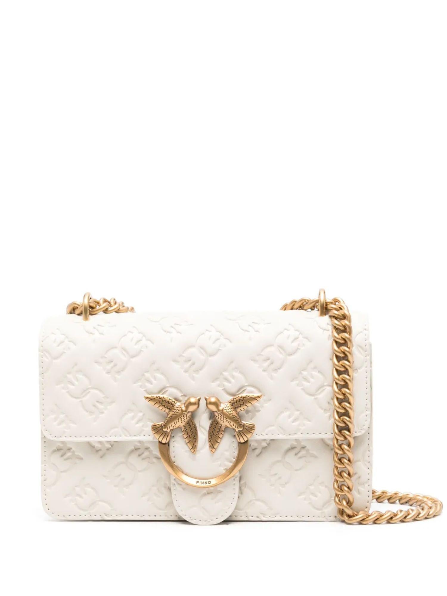 Pinko borsa Love One Mini in pelle con logo imprimè bianco oro 100074-A1YB Z14Q PINKO 