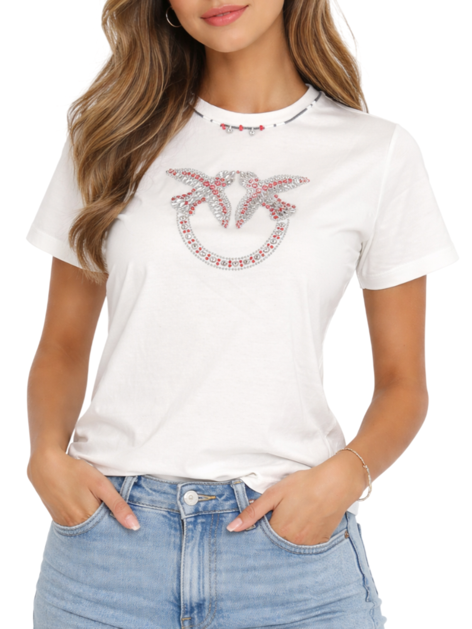 Pinko T-shirt Fidenza con logo Love Birds gioiello bianco rosso 107094-A3C7 ZR2 PINKO 