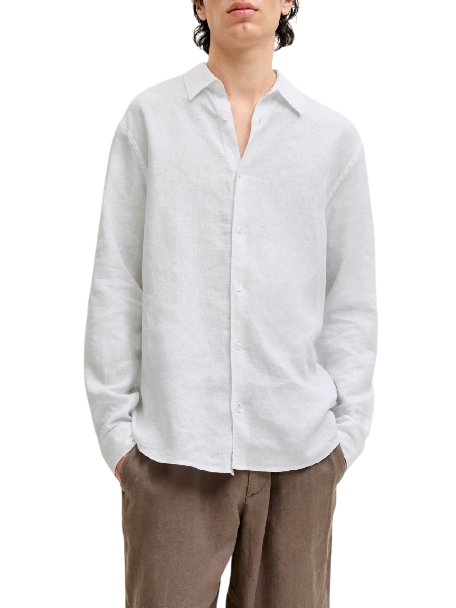 Jack&Jones camicia in lino uomo manica lunga bianco 12293563 BRIGHT WHITE JACK&JONES 