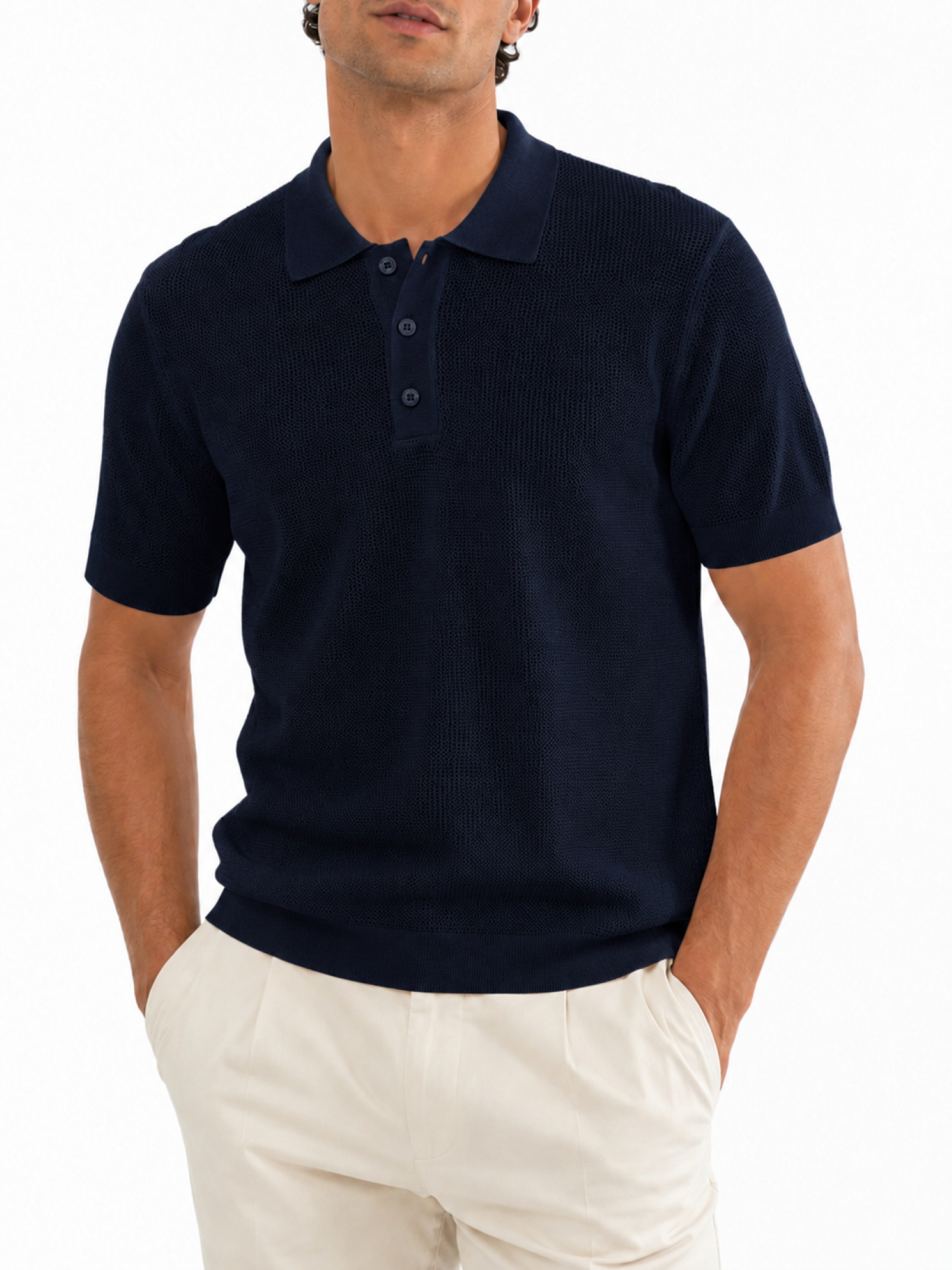 Opificio polo uomo in maglia traforata blu 661183 NAVY Opificio 4.0 