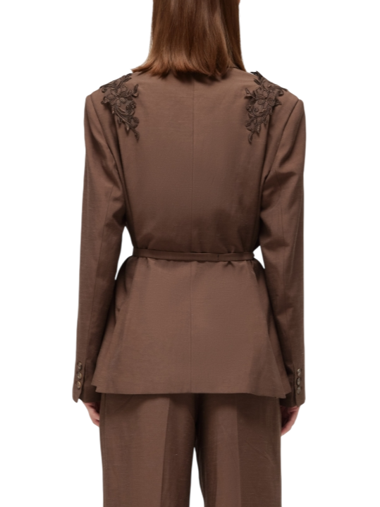 Blugirl giacca blazer doppiopetto misto lino con ricami marrone RA6091T8823 P9414 BLUGIRL 
