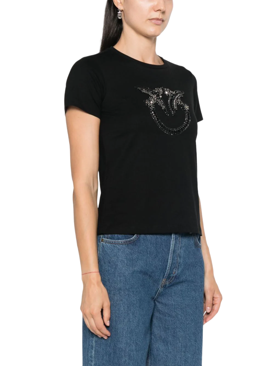 Pinko T-shirt manica corta Quentin con logo Love Birds gioiello nero