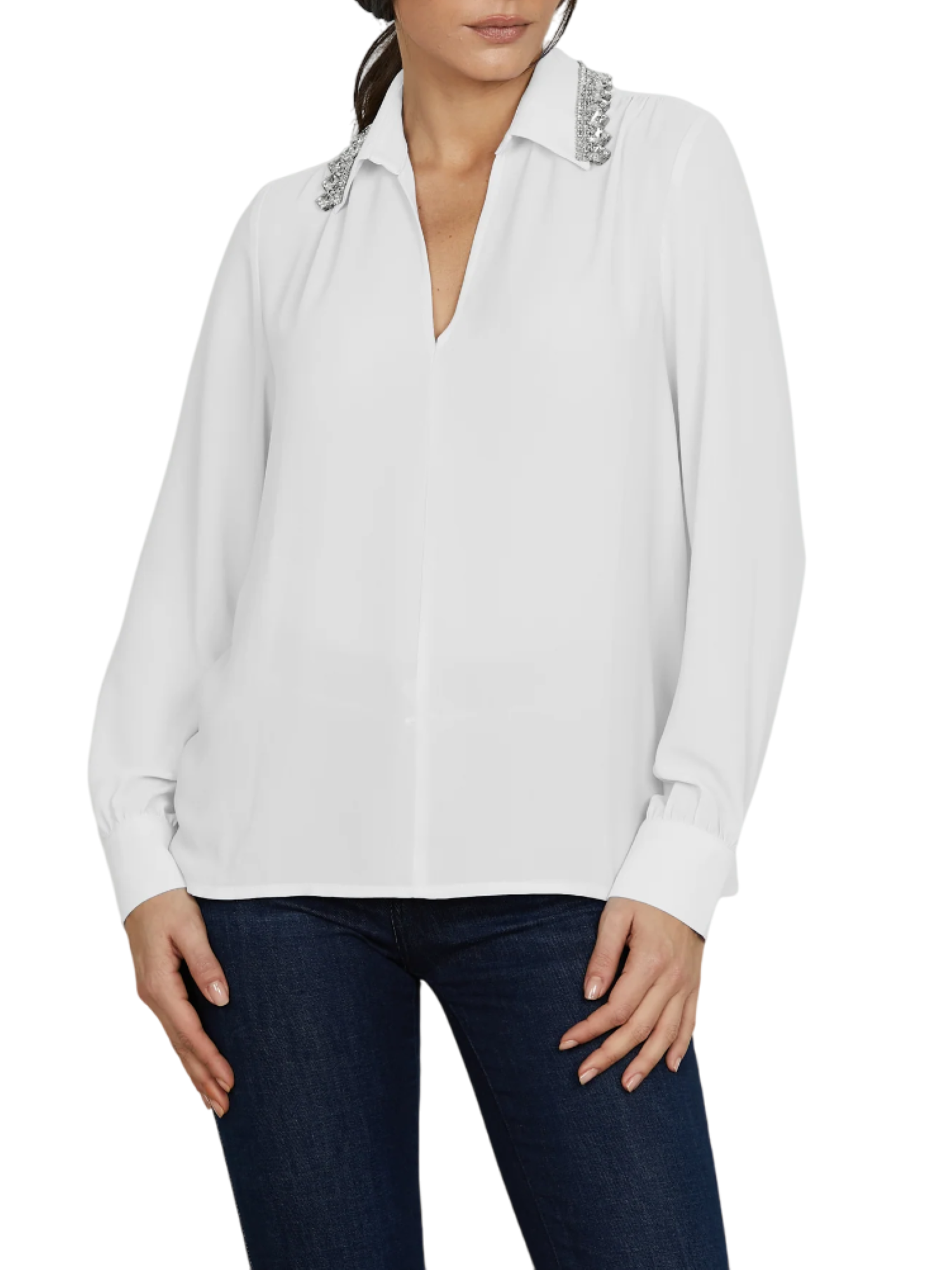 Relish blusa in georgette con colletto gioiello bianco MARBEL 1101 RELISH 