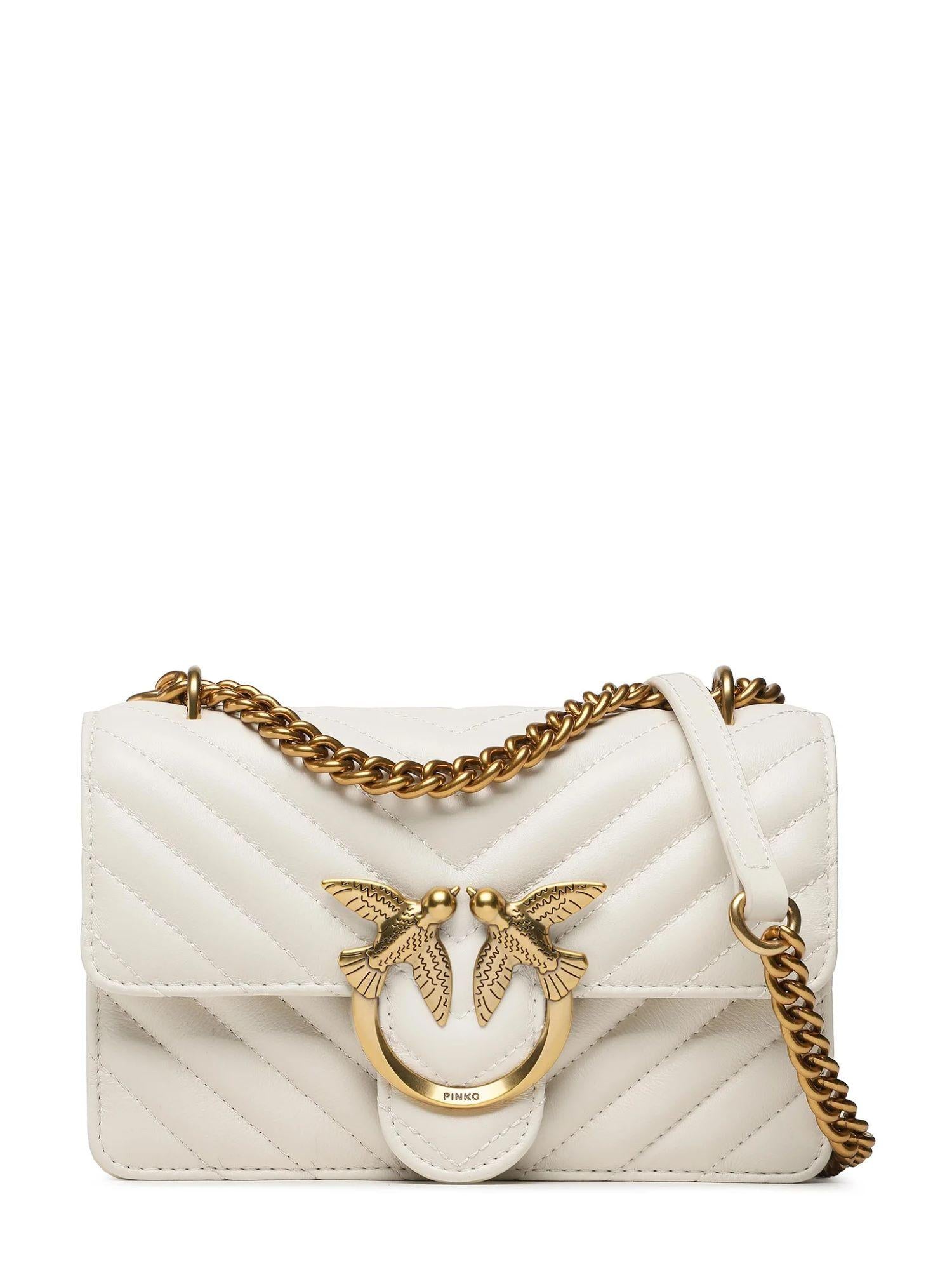 Pinko borsa Love Bag One Mini in pelle trapuntata bianco oro 100074-A0GK Z14Q PINKO 