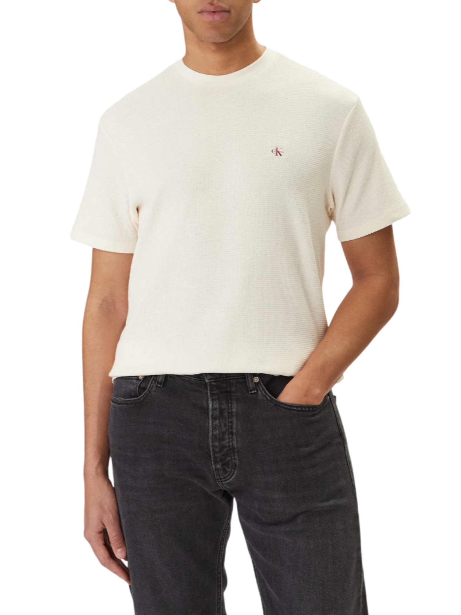 Calvin Klein Jeans T-shirt manica corta uomo patch logo panna LV04RD008G F7J Calvin Klein Jeans 