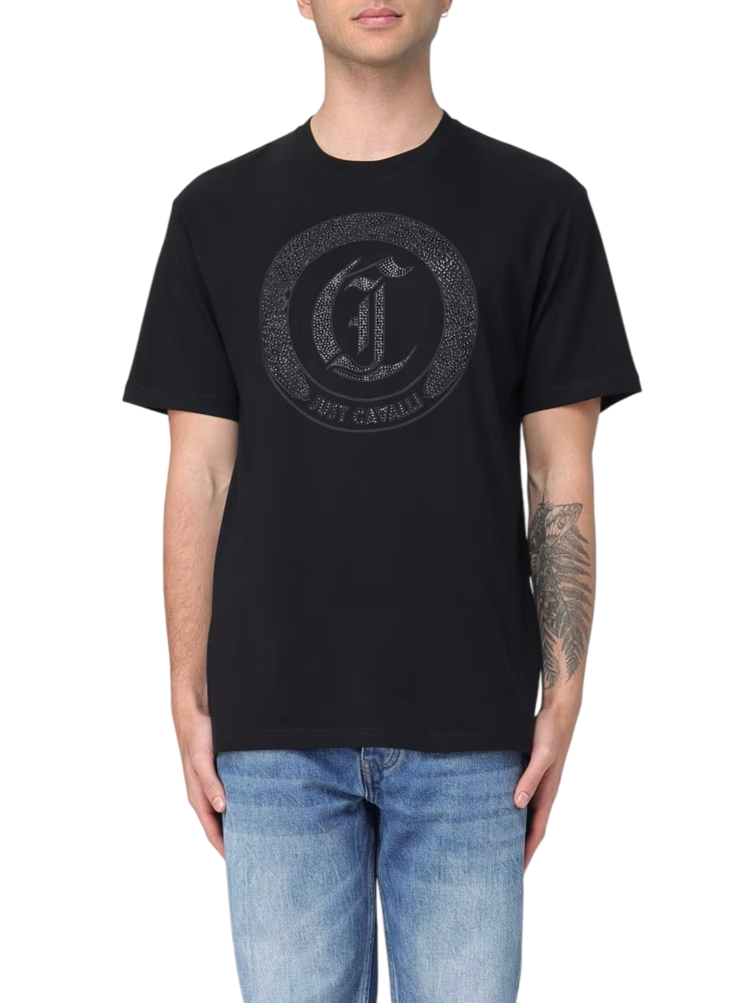 Just Cavalli T-shirt maniche corte con logo strass nero 78OAHE22-CJ110 899 JUST CAVALLI 
