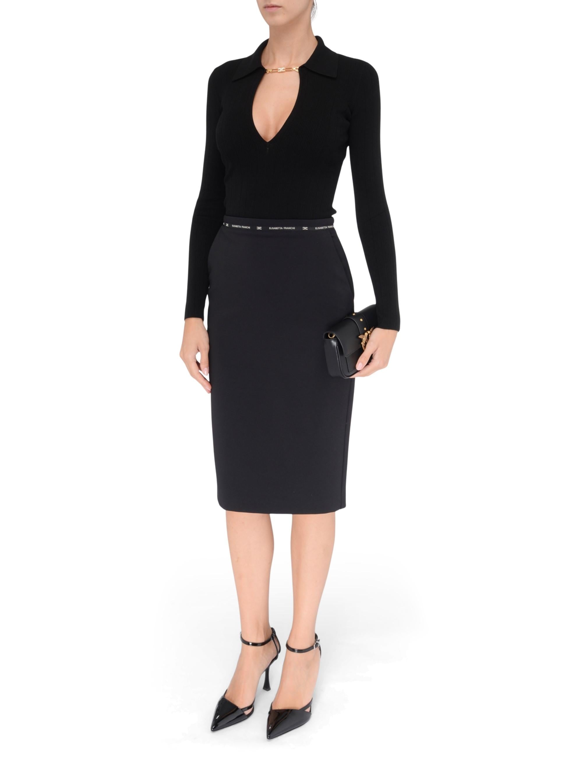 Elisabetta Franchi maglia a costine con dettaglio gioiello nero MK09B56E2 110 ELISABETTA FRANCHI 