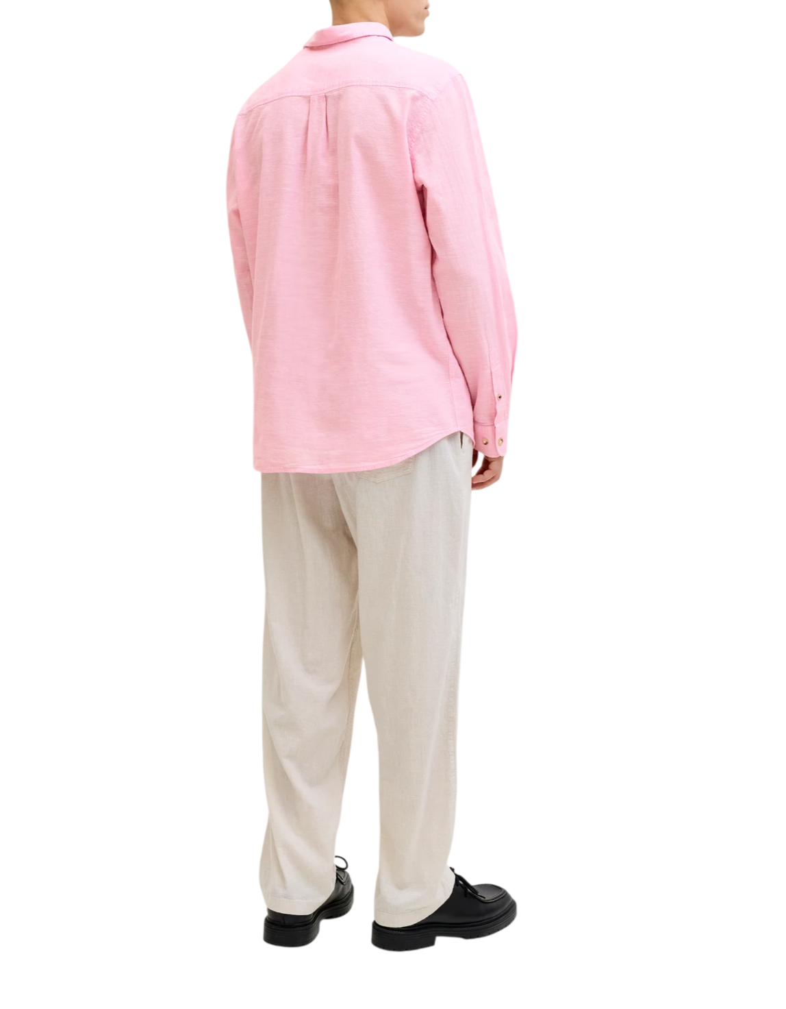 Jack&Jones camicia uomo manica lunga misto lino rosa 12289174 PRISM PINK JACK&JONES 