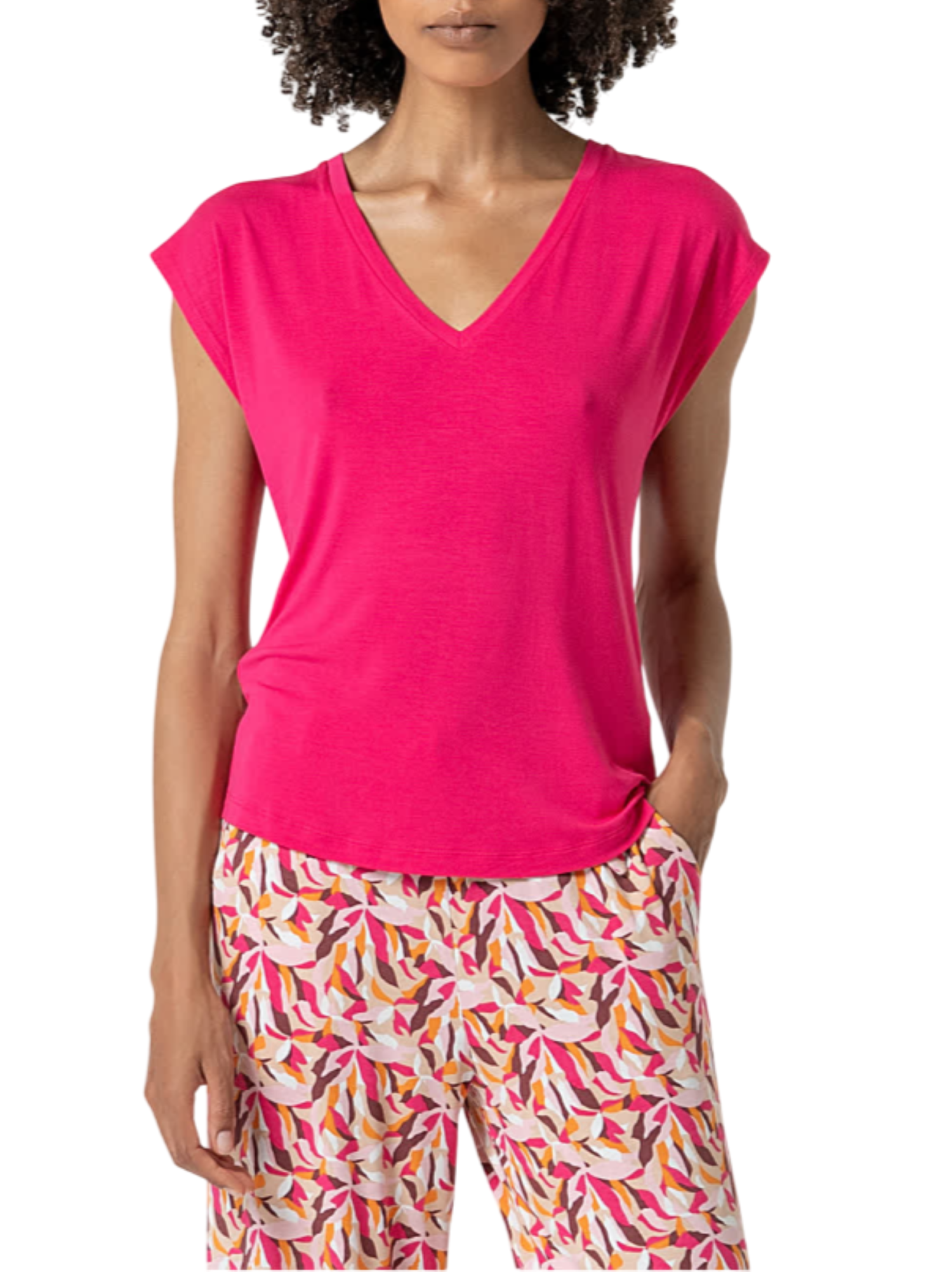Surkana T-shirt scollo a V in viscosa fucsia 515LICA013 32 SURKANA 