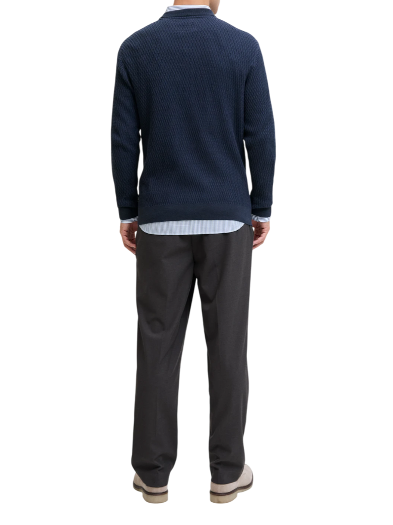Jack&Jones maglia uomo girocollo trama rombi blu 12283381 DARK NAVY-TWIST JACK&JONES 