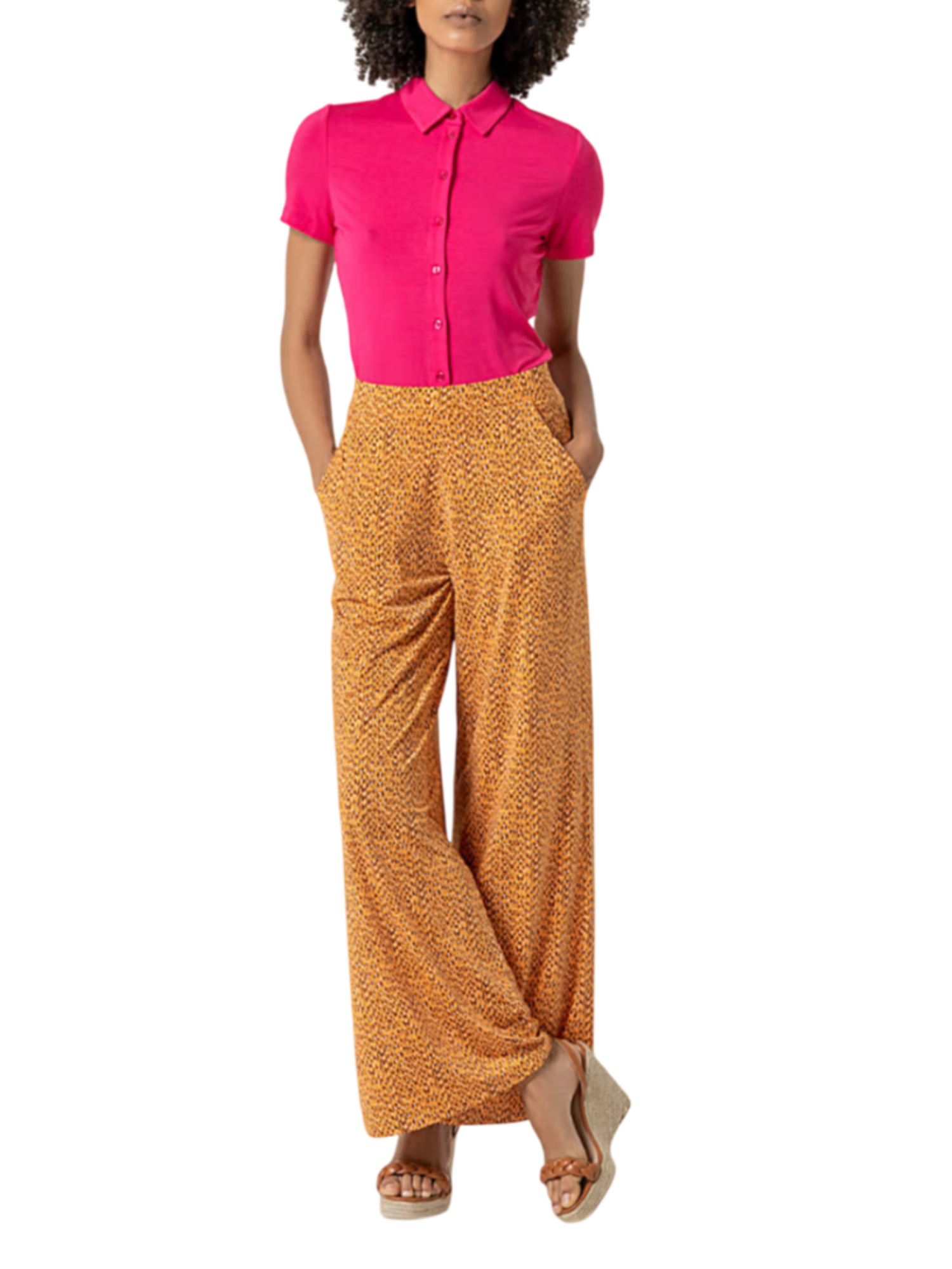 Surkana pantaloni gamba larga in fantasia arancio 525ORLY515 10 SURKANA 