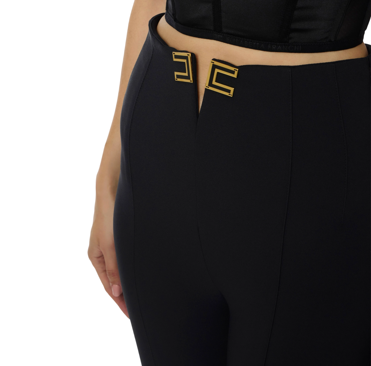 Elisabetta Franchi pantaloni slim con logo iconico nero PA16361 110 ELISABETTA FRANCHI 