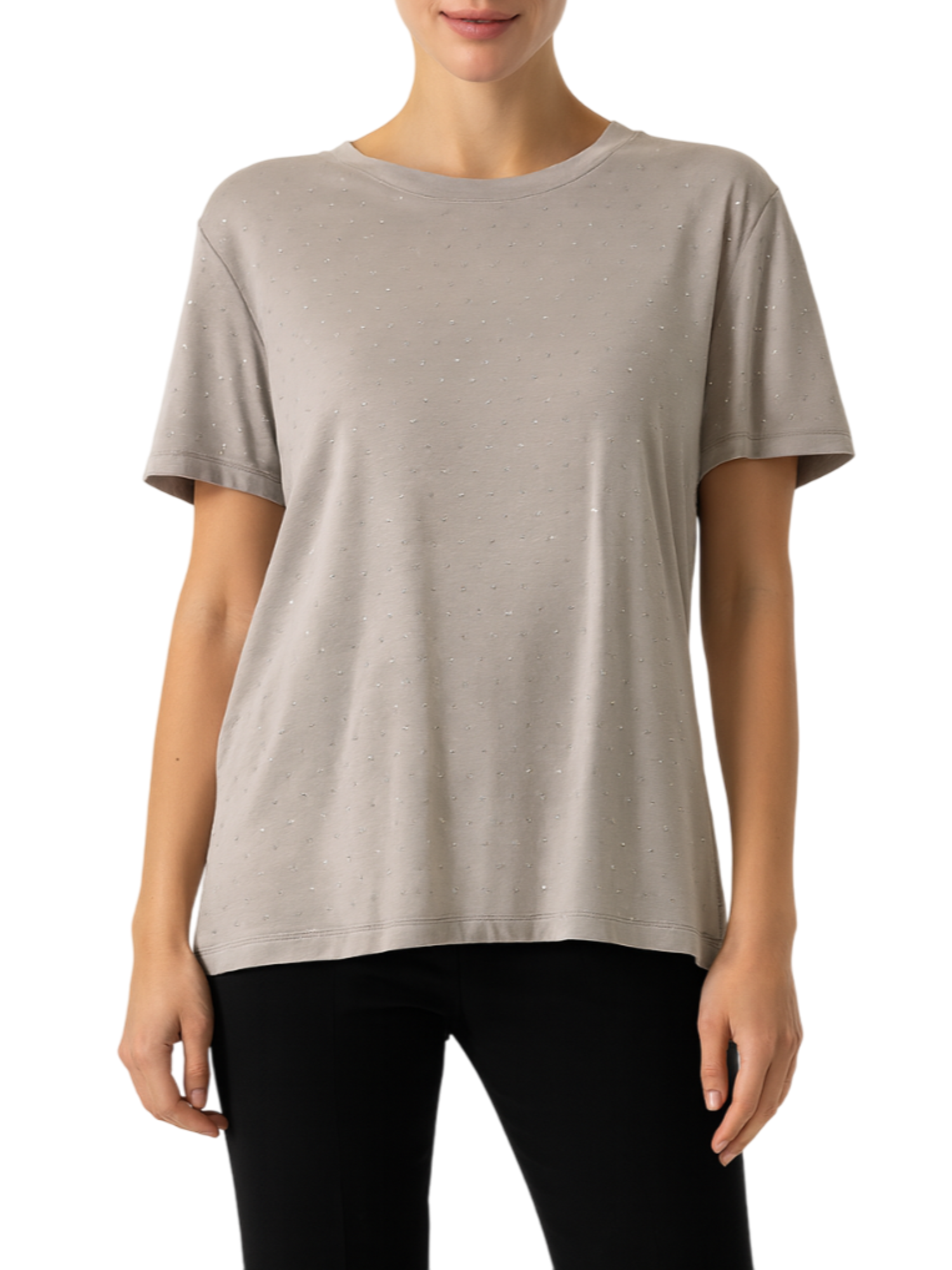 Lola by Sandro Ferrone T-shirt misto modal con strass tortora L98YBFSCIUPA FANGO-FANGO Lola BY S.FERRONE 